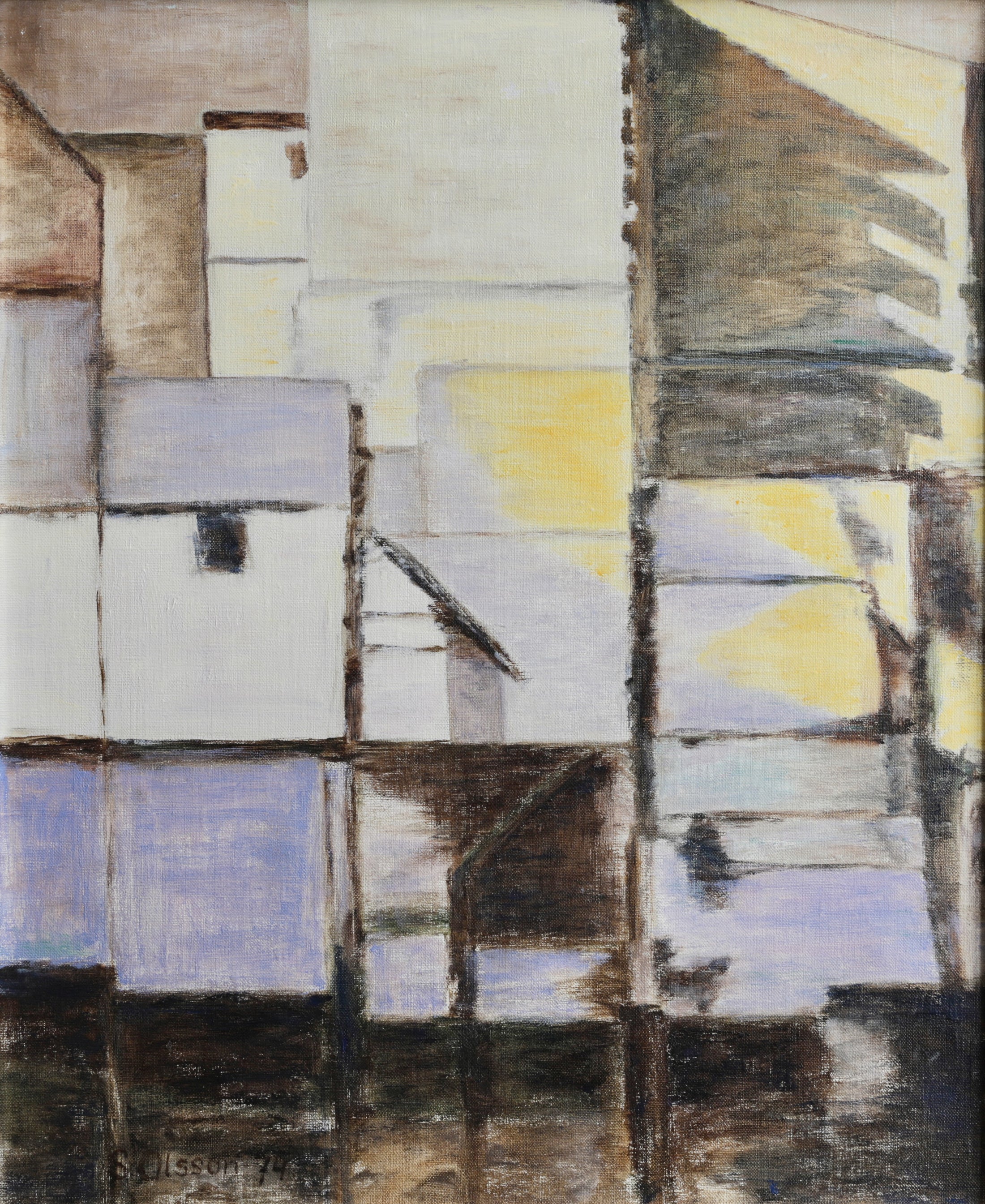 Vintage Original Abstract Oil Painting from Sweden 1974