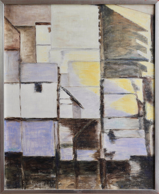 Vintage Original Abstract Oil Painting from Sweden 1974