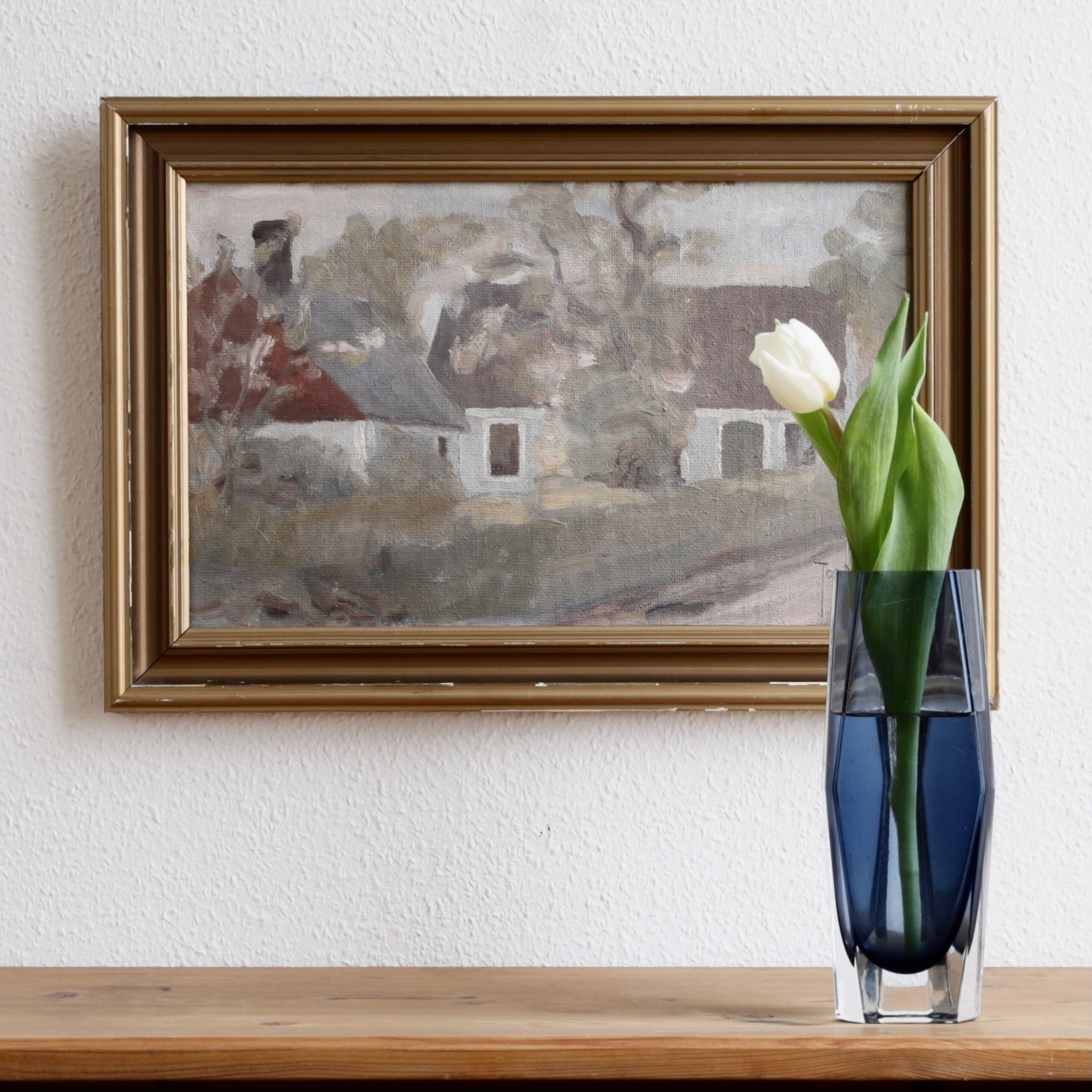 Vintage Art Original Farmhouse Oil Painting from Sweden 1930