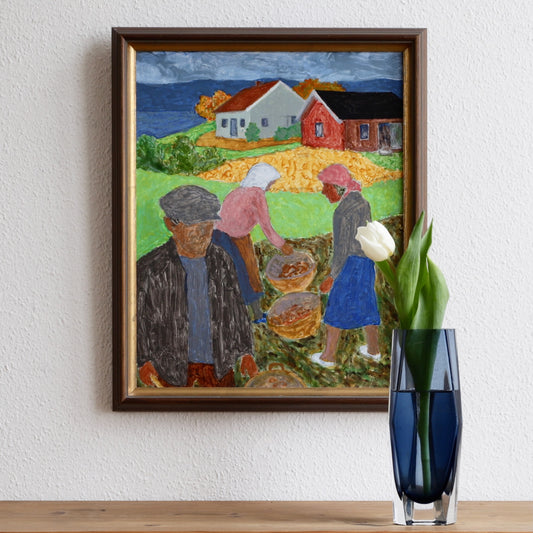 Vintage Mid Century Art Oil Painting from Sweden