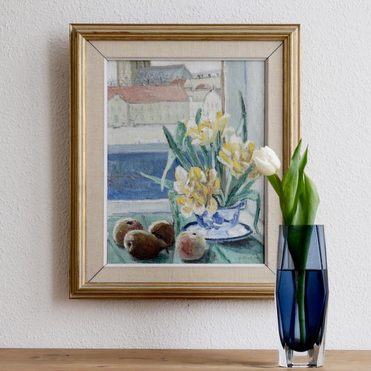 Mid Century Vintage Original Floral Oil Painting from Sweden 1954