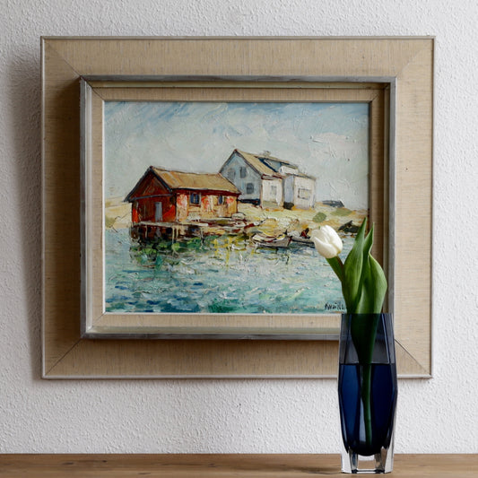 Original Vintage Art Coastal Oil Painting from Sweden