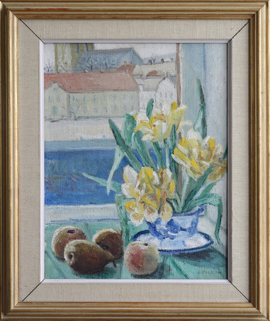 Mid Century Vintage Original Floral Oil Painting from Sweden 1954