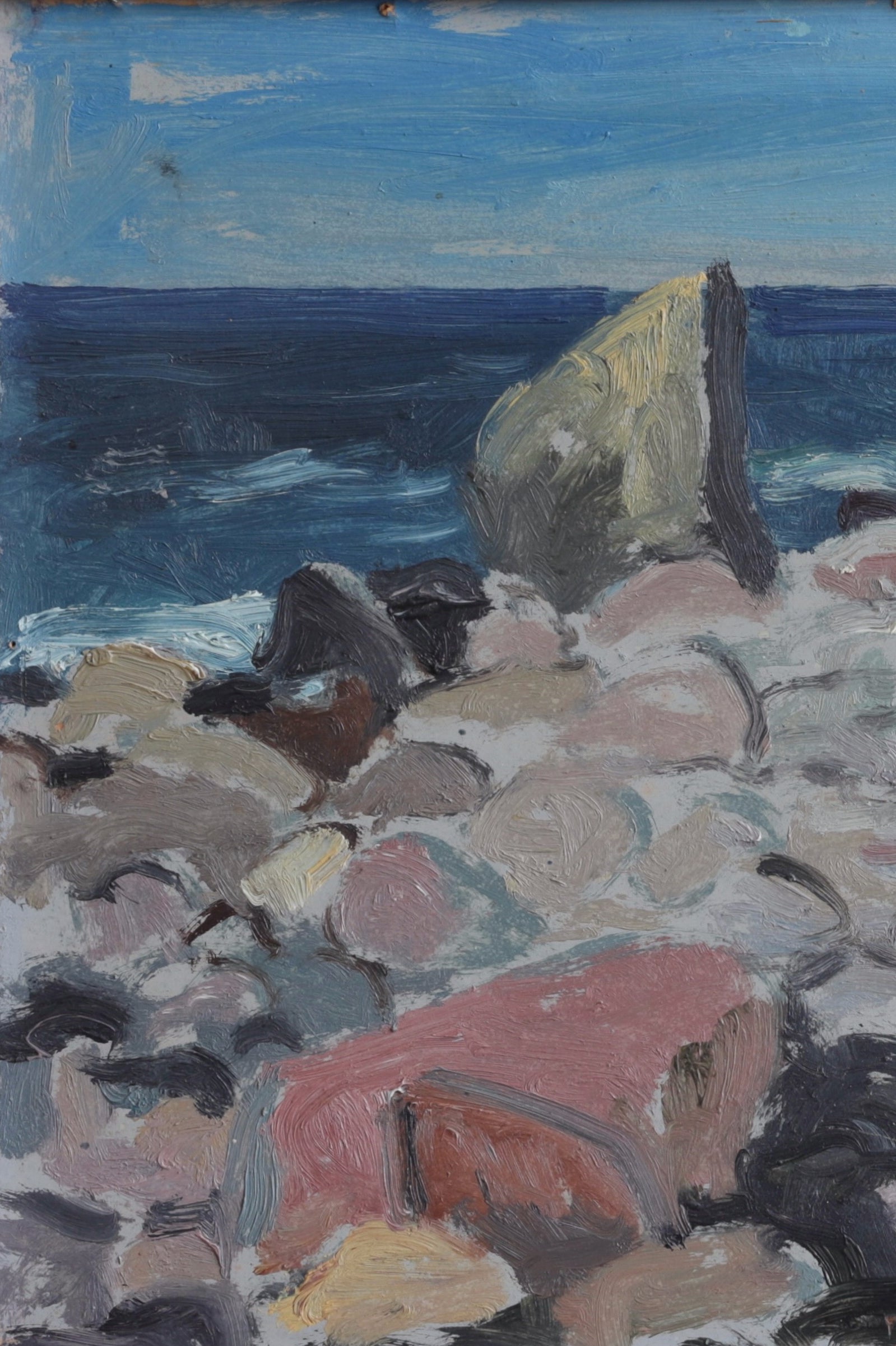 Vintage Mid Century Coastal Oil Painting from Sweden 1946