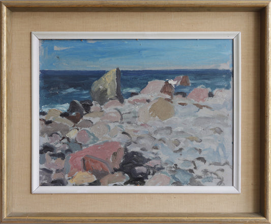 Vintage Mid Century Coastal Oil Painting from Sweden 1946