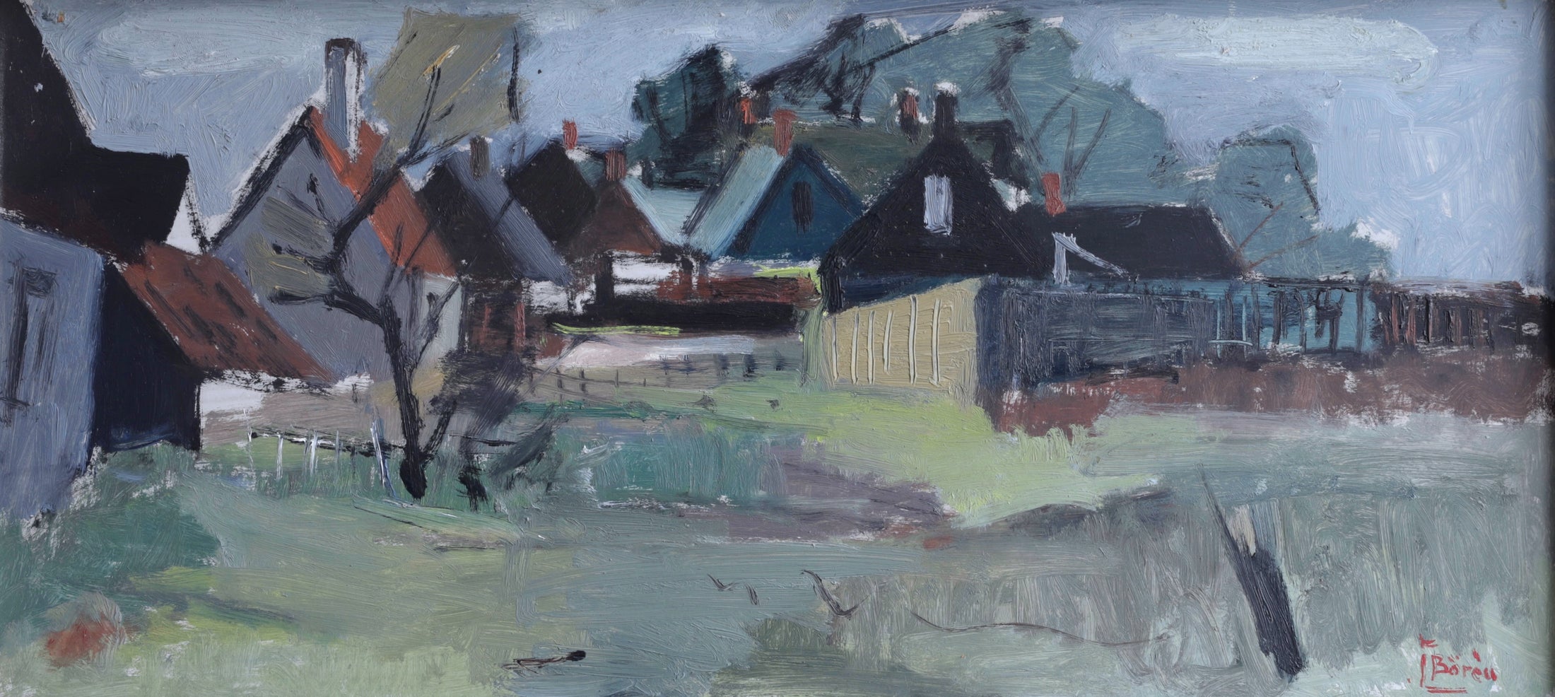 Vintage Original Countryside Landscape Oil Painting from Sweden