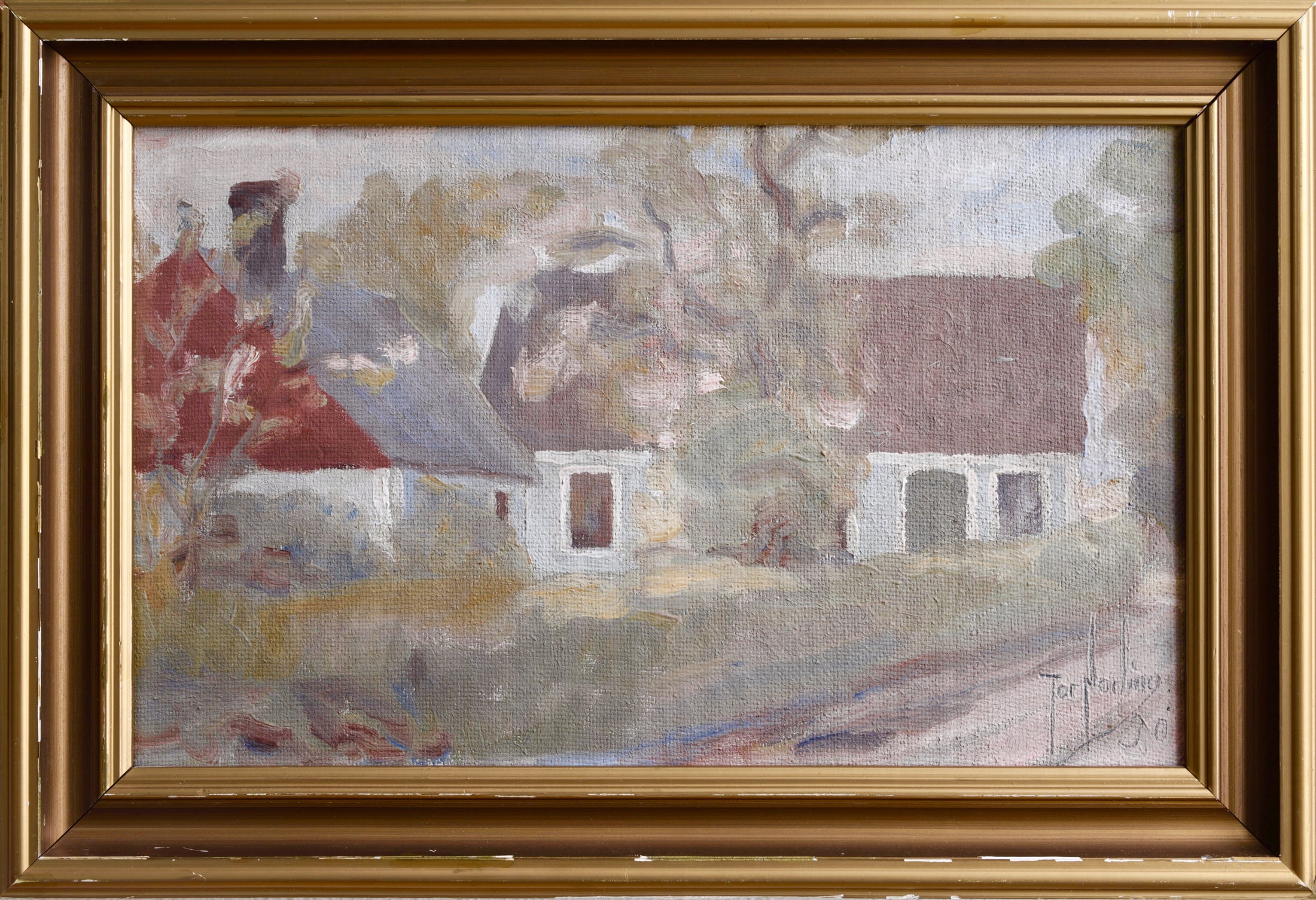 Vintage Art Original Farmhouse Oil Painting from Sweden 1930