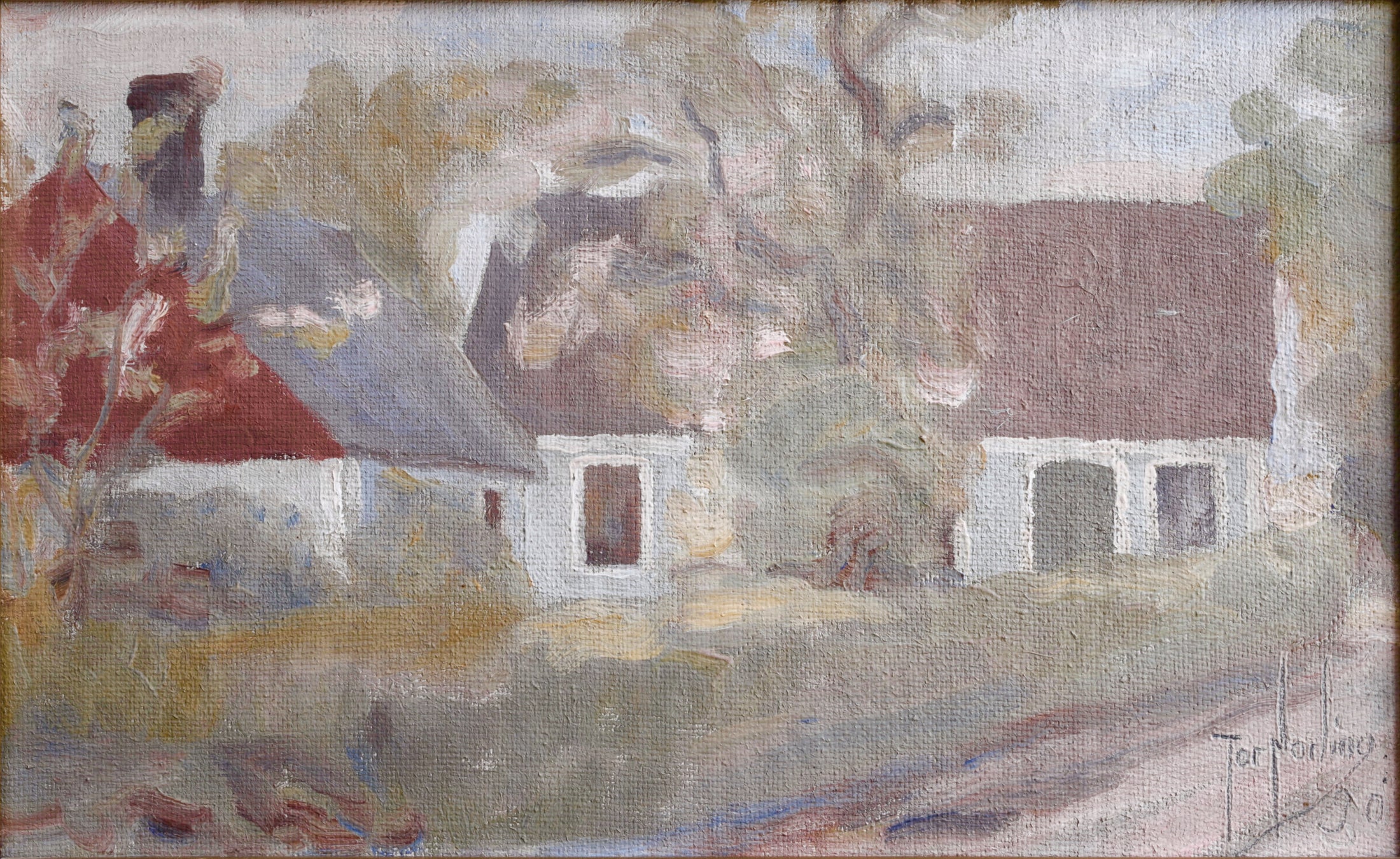 Vintage Art Original Farmhouse Oil Painting from Sweden 1930