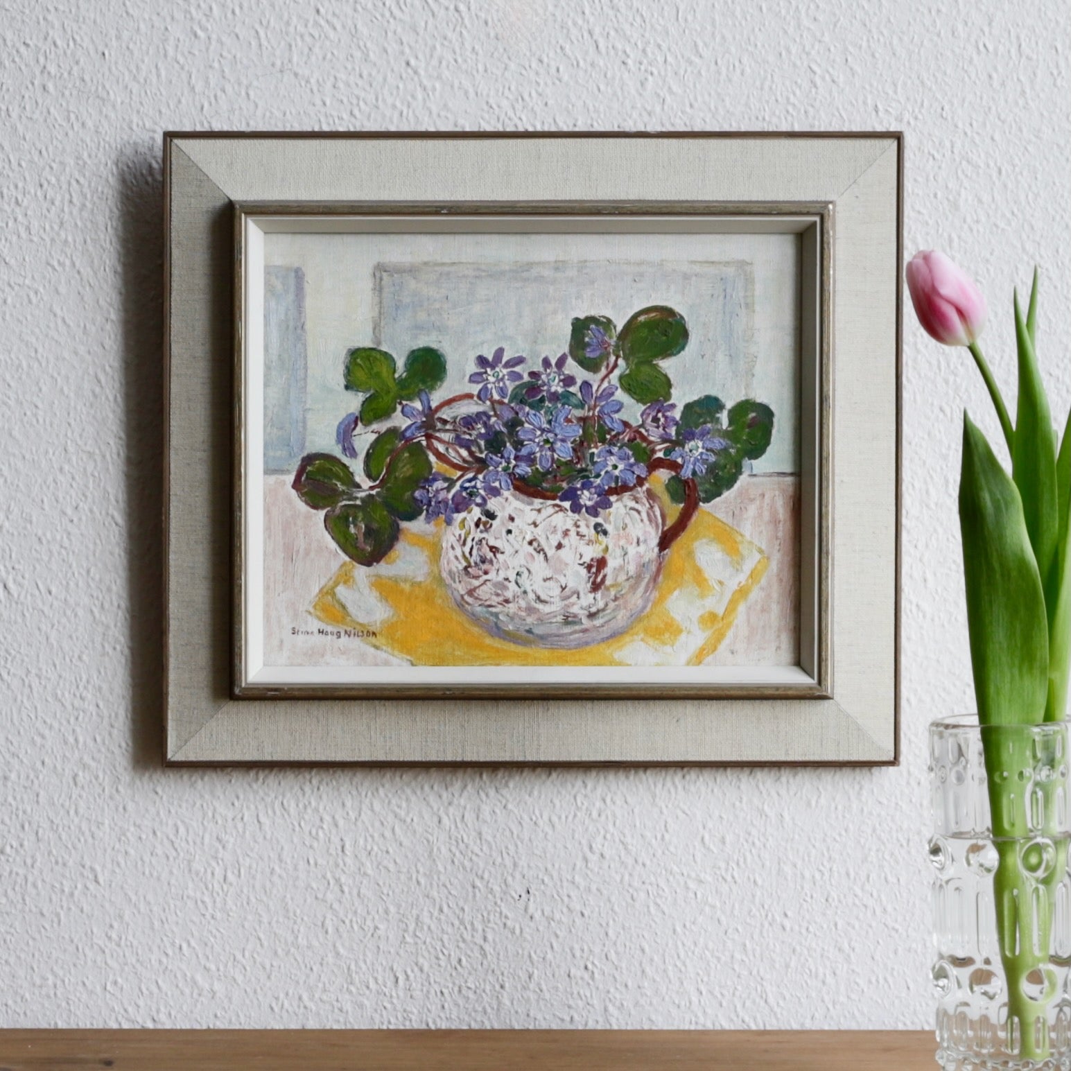 Swedish Mid Century Vintage Art Floral Still Life Oil Painting