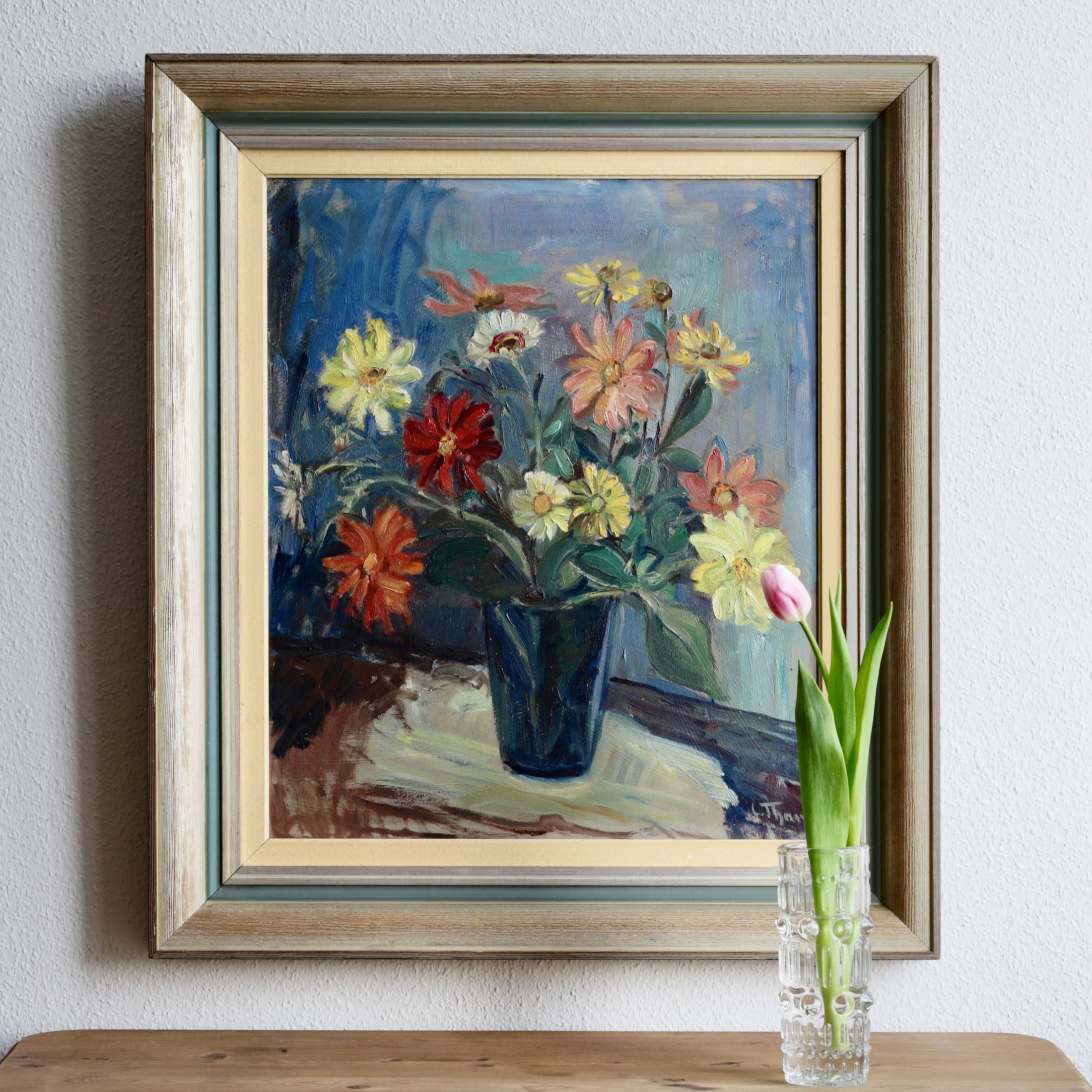 Vintage Art Still Life Original Floral Oil Painting From Sweden