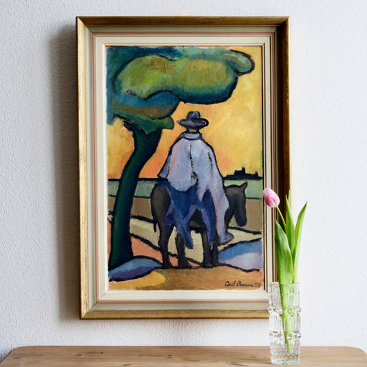 Original Mid Century Original Horse Oil Painting from Sweden