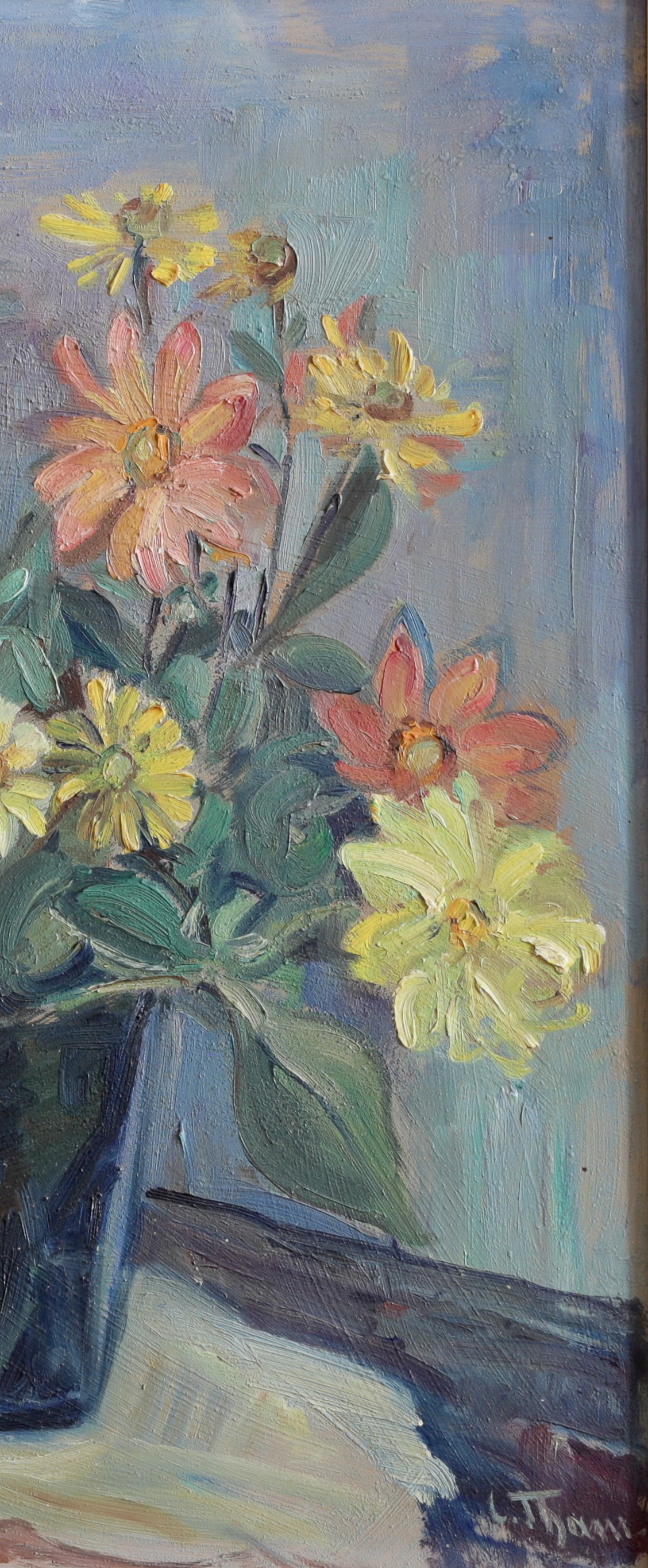 Vintage Art Still Life Original Floral Oil Painting From Sweden