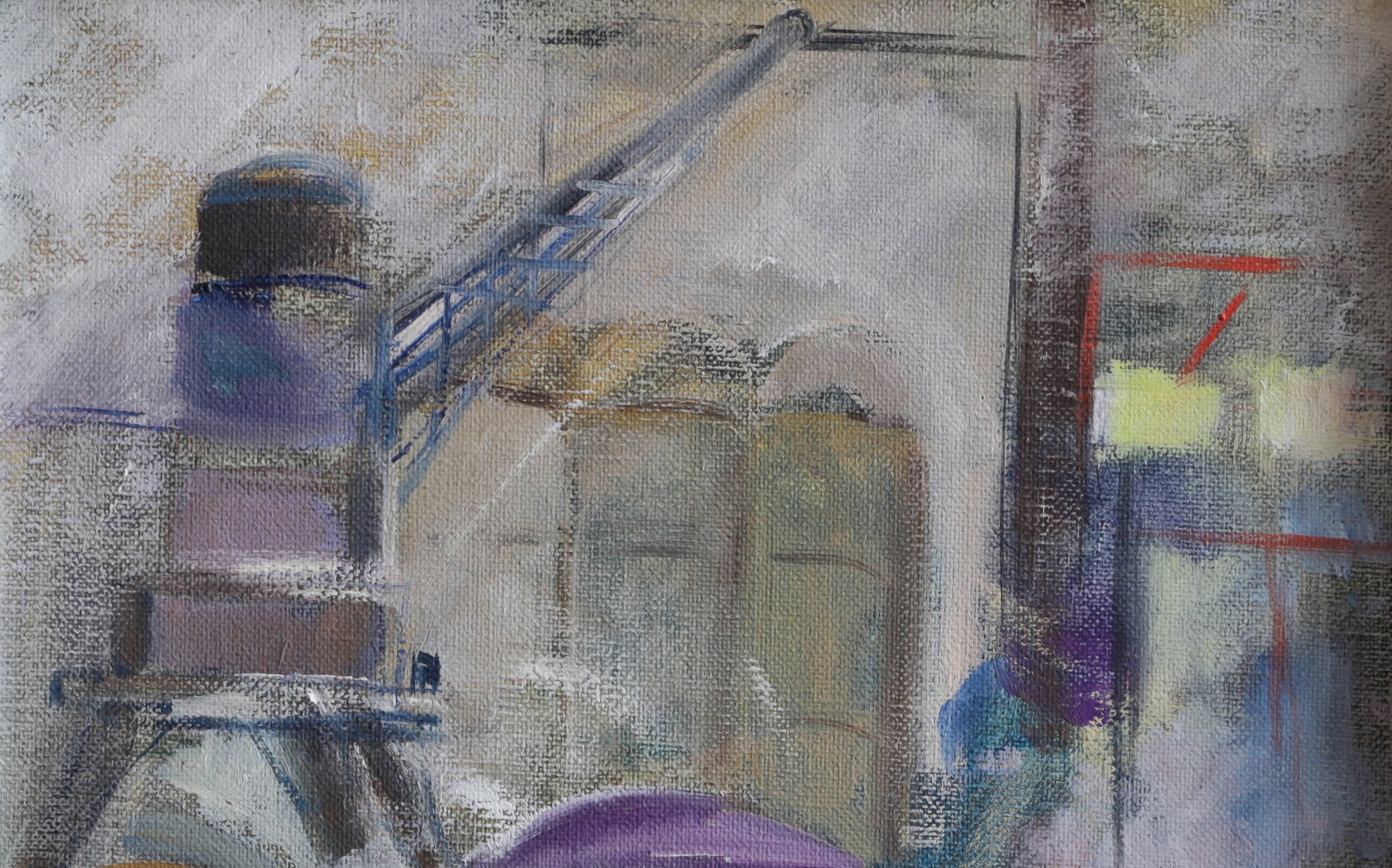 Original Vintage Art Harbor Oil Painting From Sweden