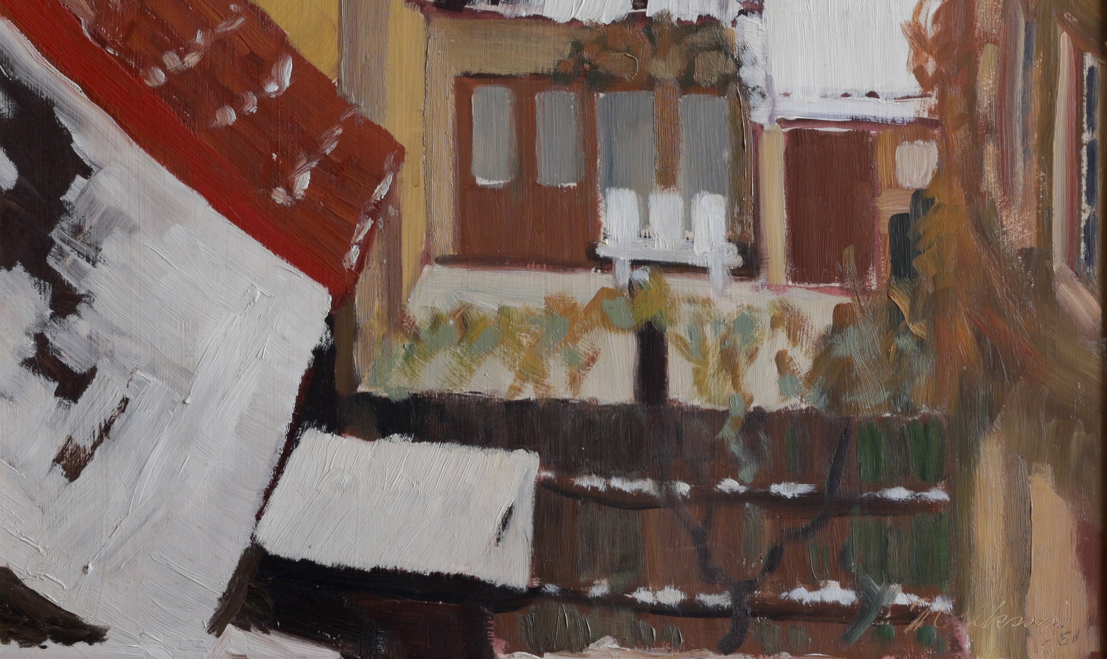 Vintage Mid Century Original Winter Cityscape from Sweden 1961