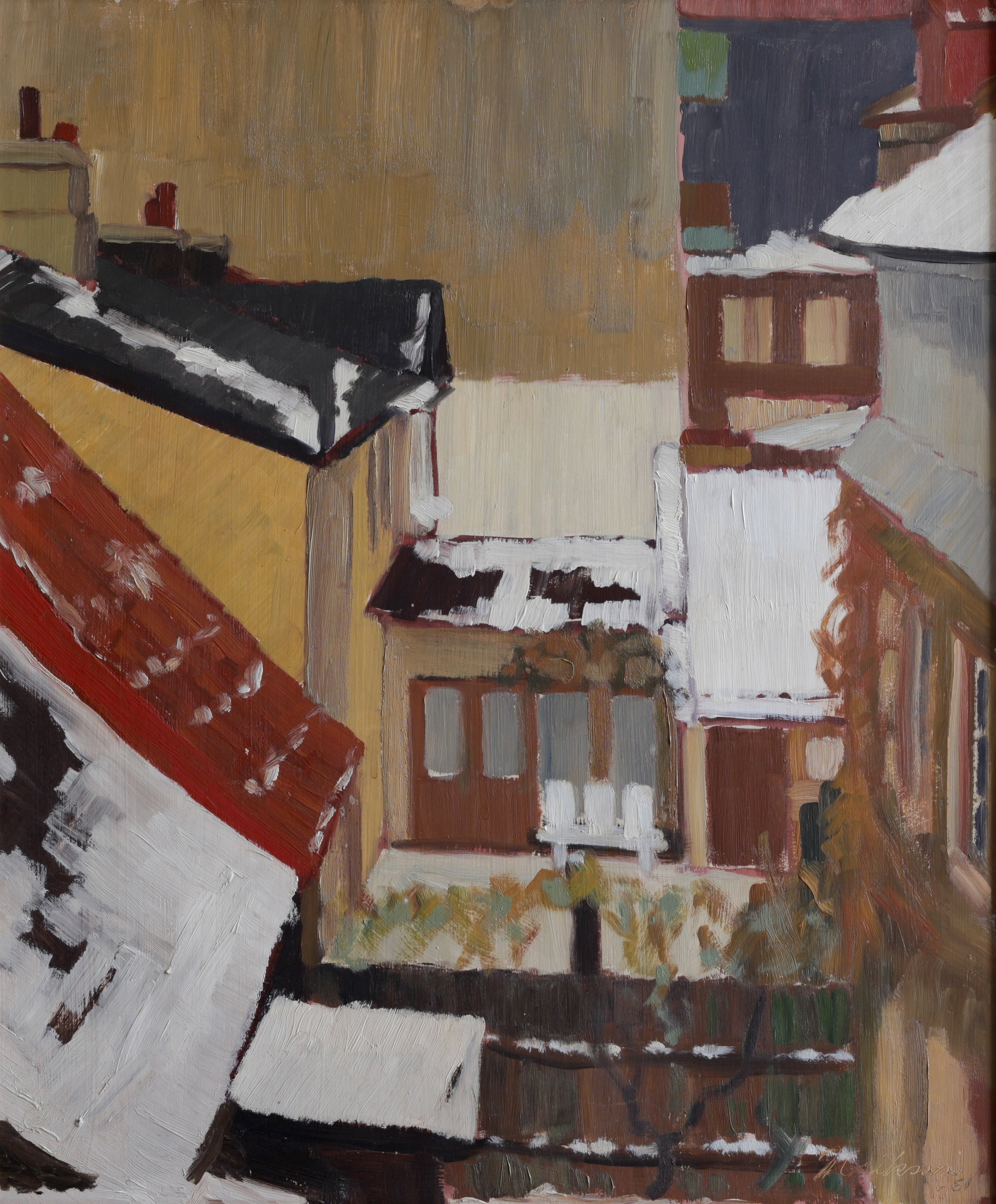 Vintage Mid Century Original Winter Cityscape from Sweden 1961