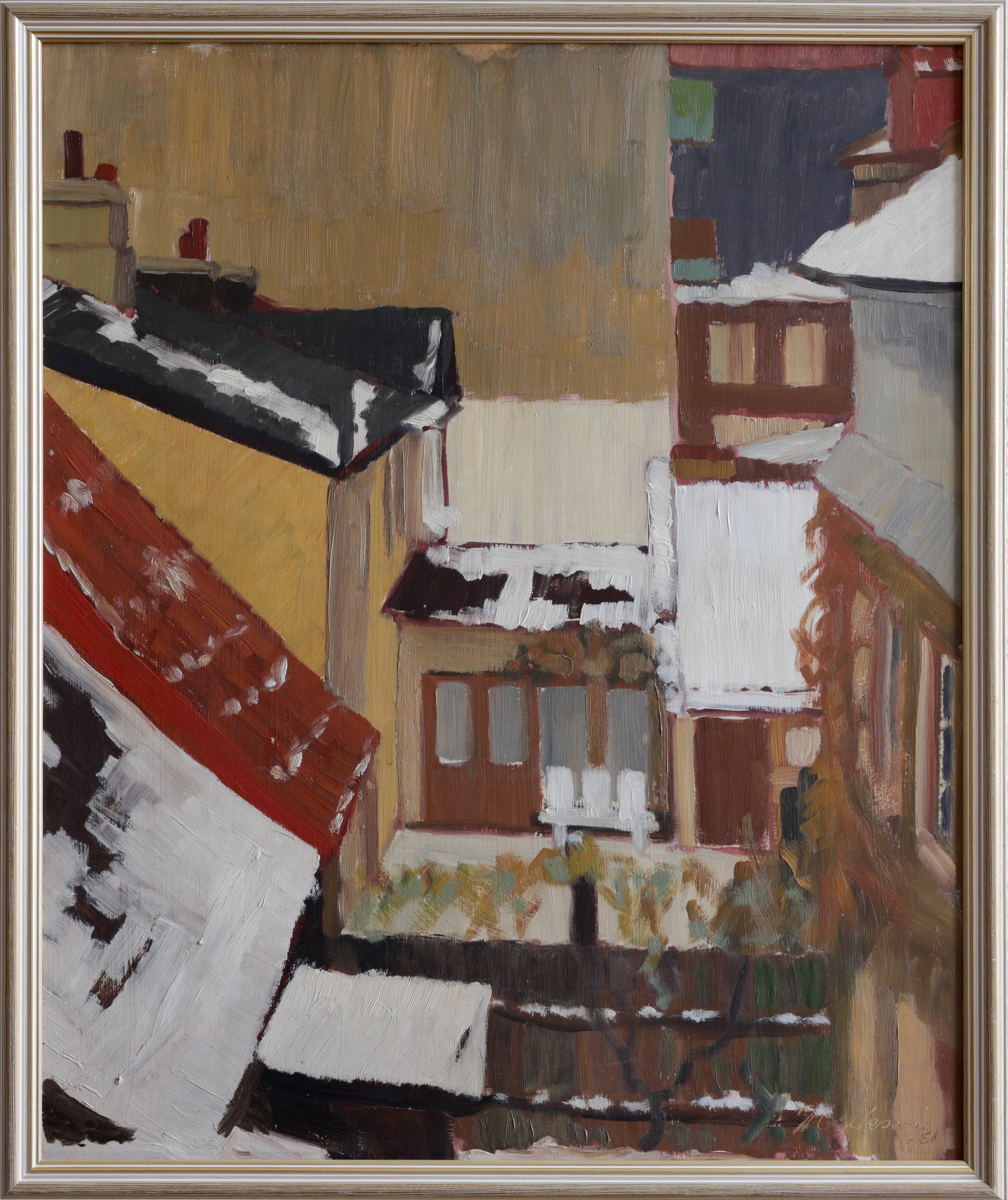 Vintage Mid Century Original Winter Cityscape from Sweden 1961