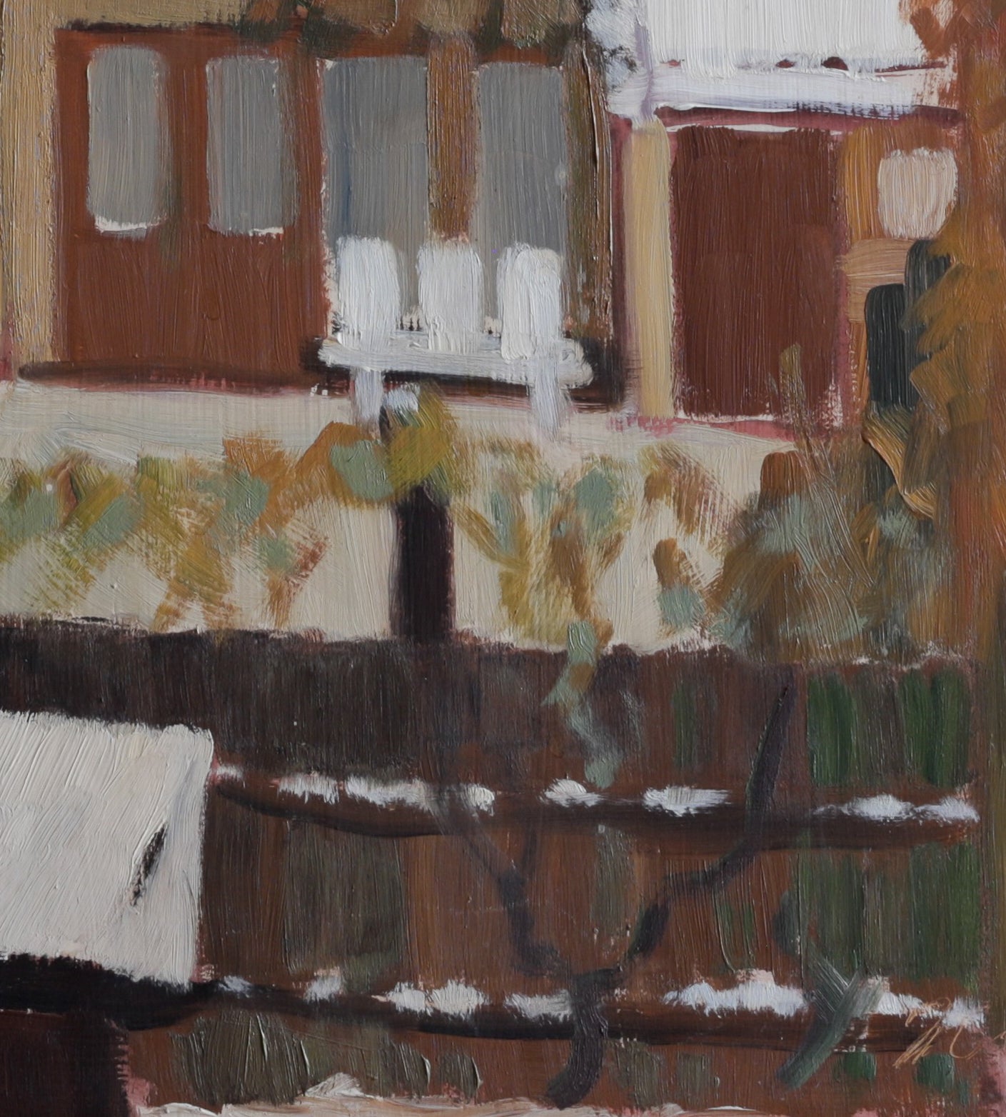 Vintage Mid Century Original Winter Cityscape from Sweden 1961