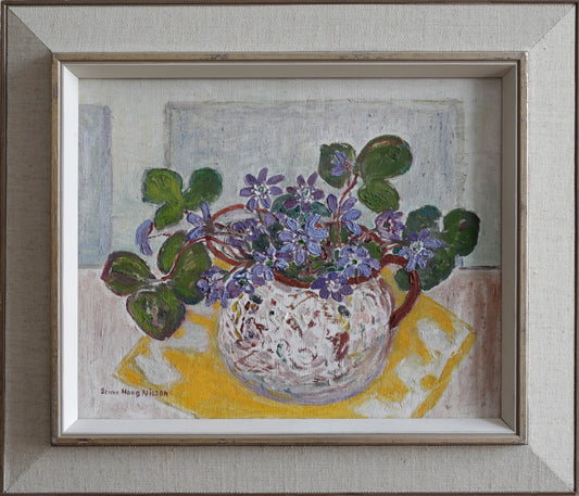 Swedish Mid Century Vintage Art Floral Still Life Oil Painting