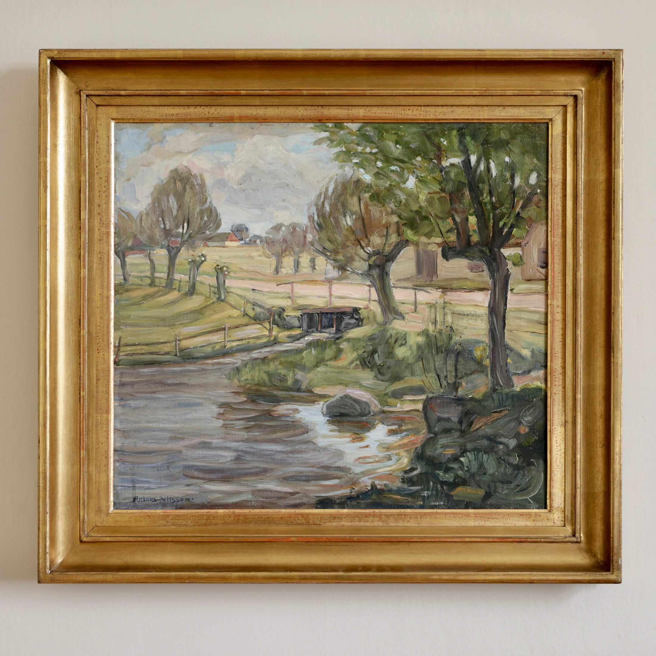 Vintage Art Room Original Landscape Oil Painting From Sweden