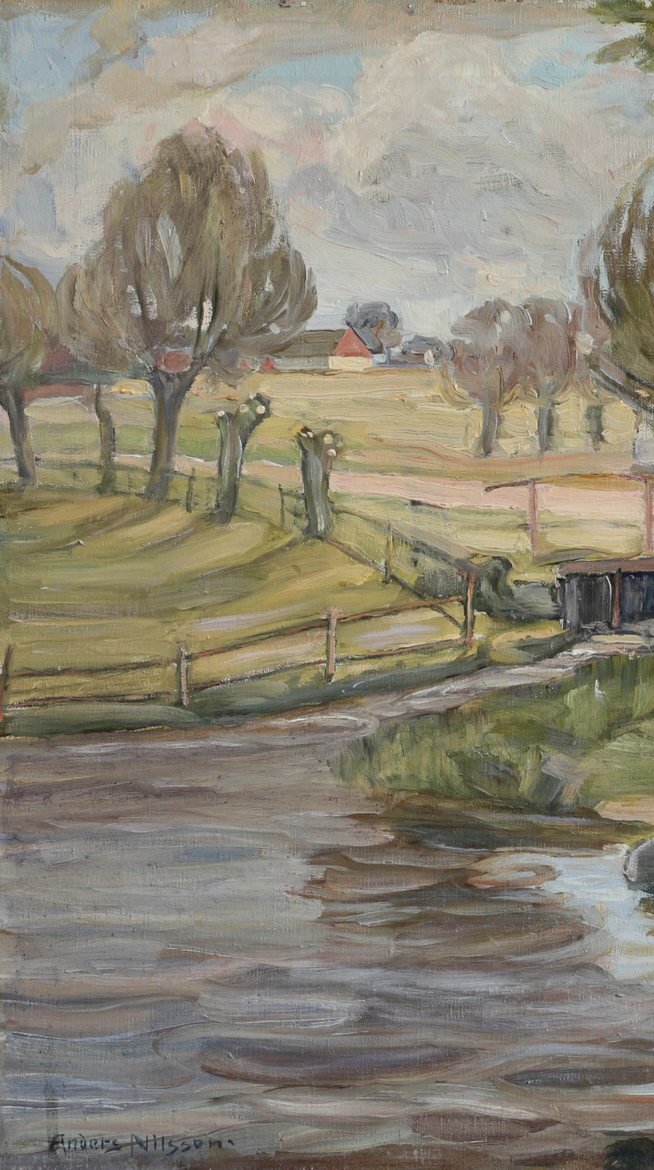 Vintage Art Room Original Landscape Oil Painting From Sweden