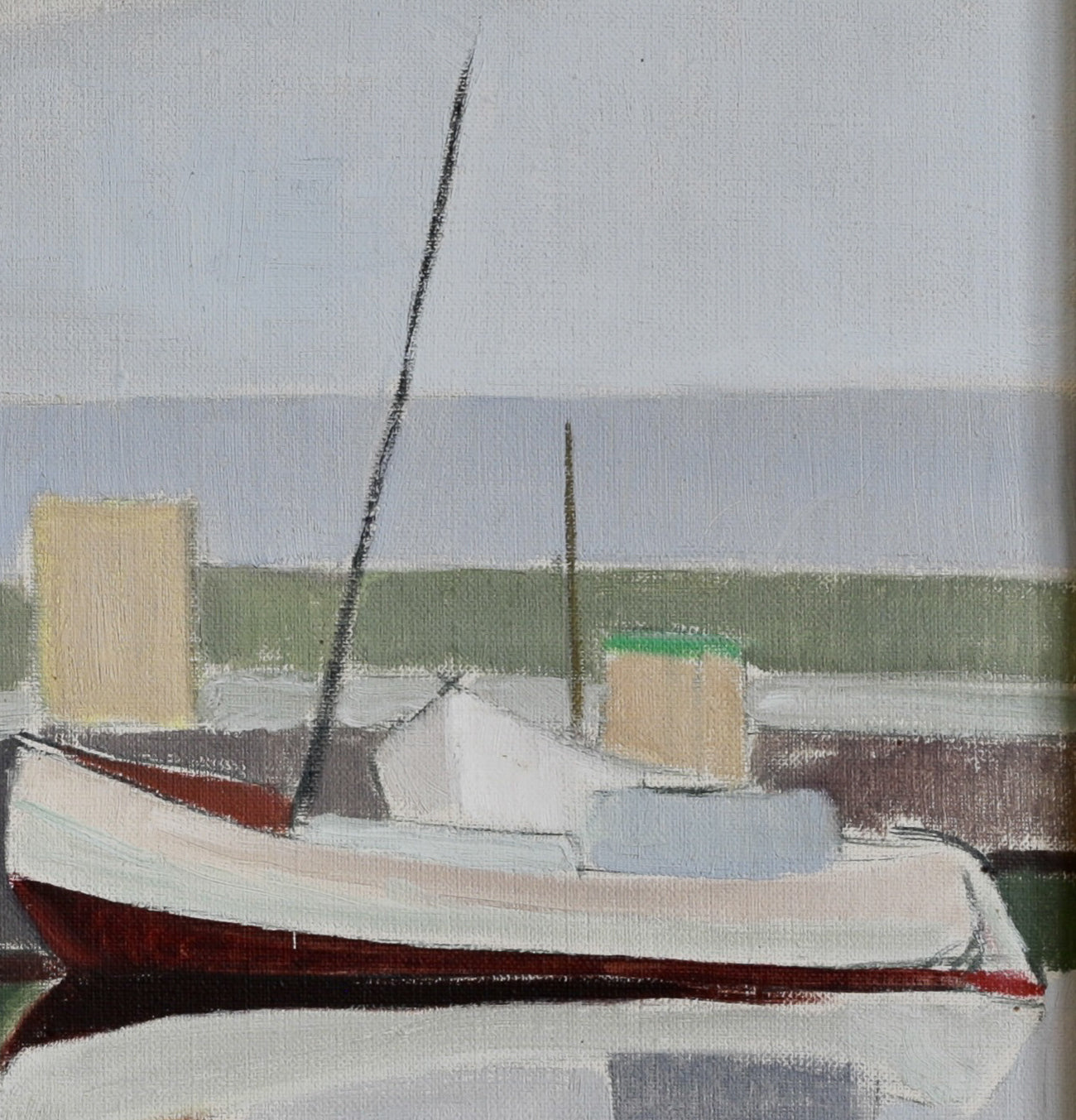 Mid Century Vintage Original Boat Oil Painting from Sweden