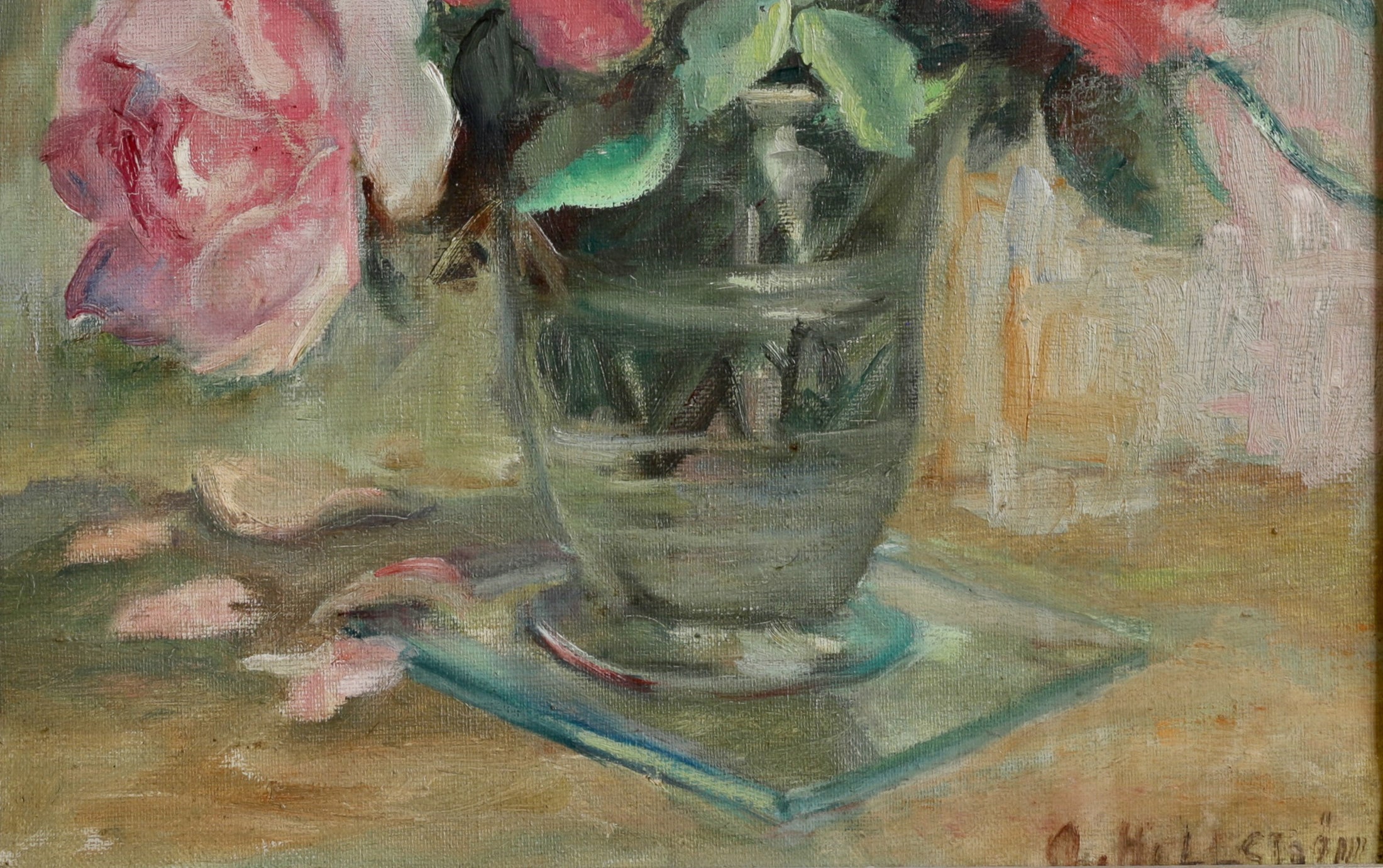 Original Mid Century Still Life Oil Painting Roses from Sweden