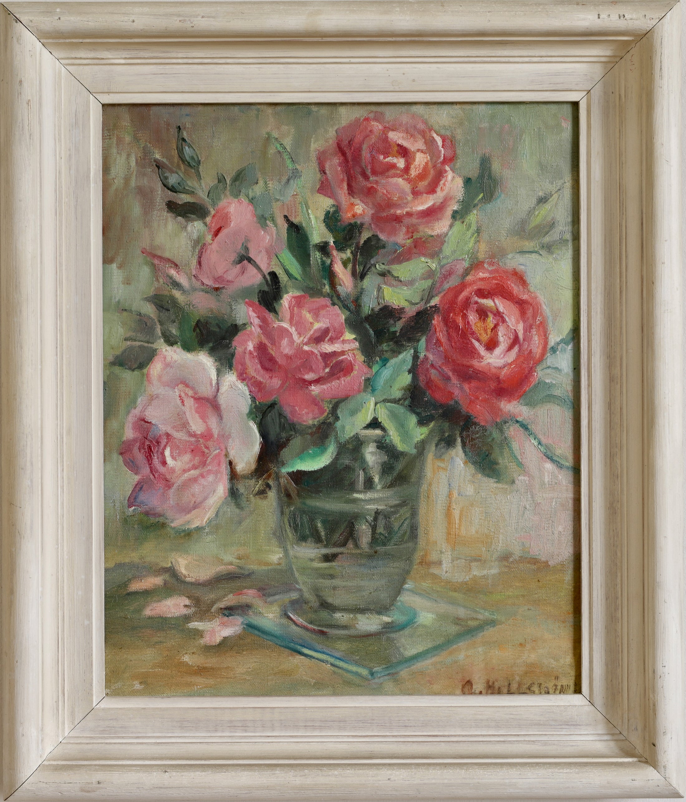 Original Mid Century Still Life Oil Painting Roses from Sweden