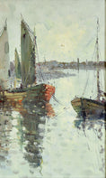 Load image into Gallery viewer, Mid Century Original Vintage Harbor Oil Painting from Sweden
