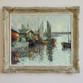 Load image into Gallery viewer, Mid Century Original Vintage Harbor Oil Painting from Sweden
