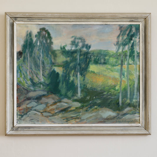 Vintage Art Original Mid Century Landscape Oil Painting from Sweden