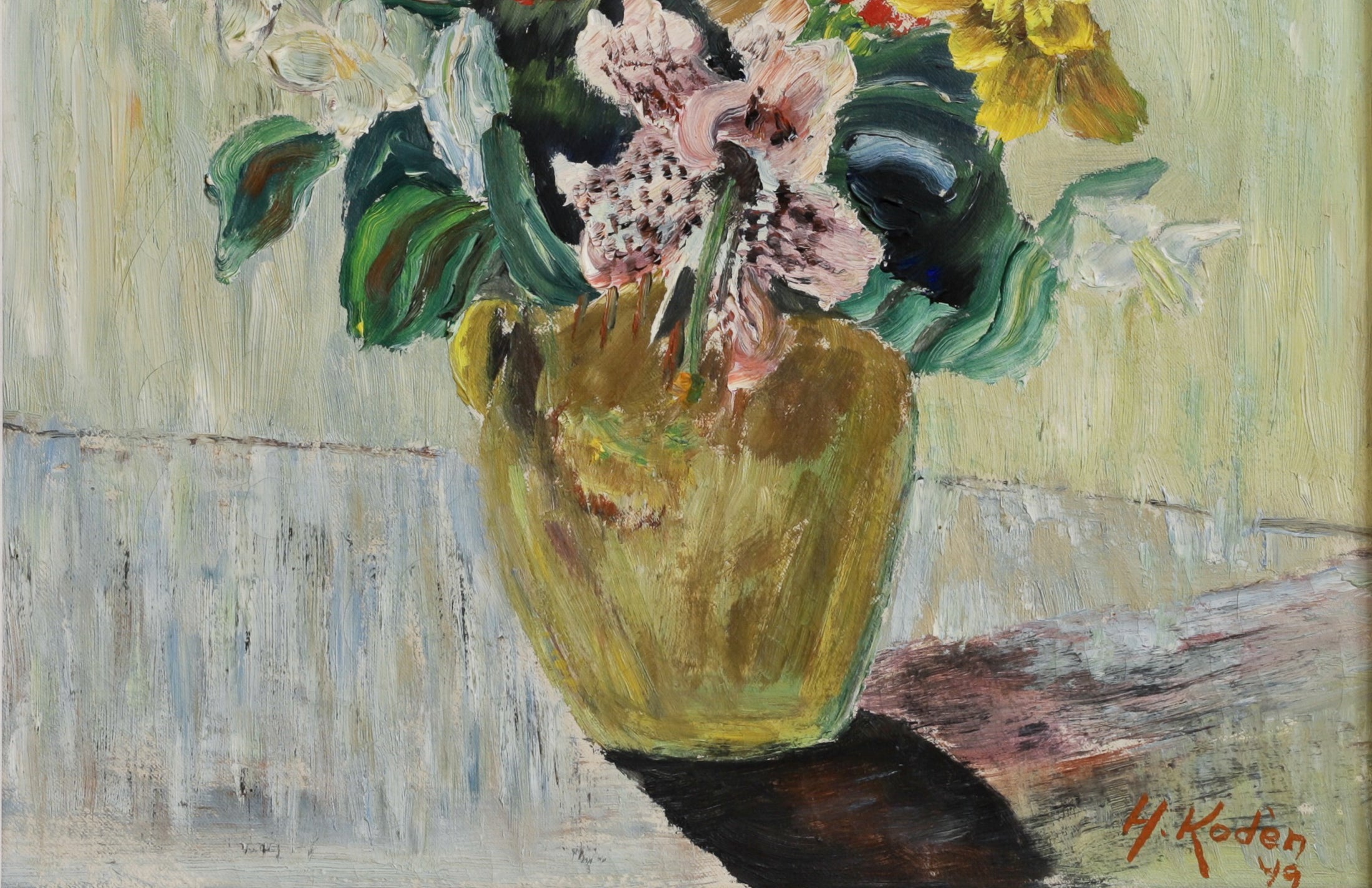 Vintage Art Original Mid Century Floral Still Life Oil Painting 1949