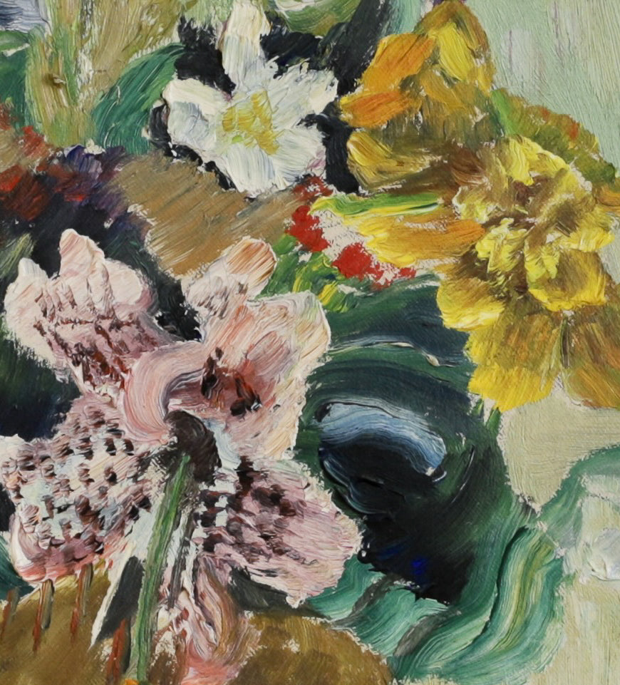 Vintage Art Original Mid Century Floral Still Life Oil Painting 1949