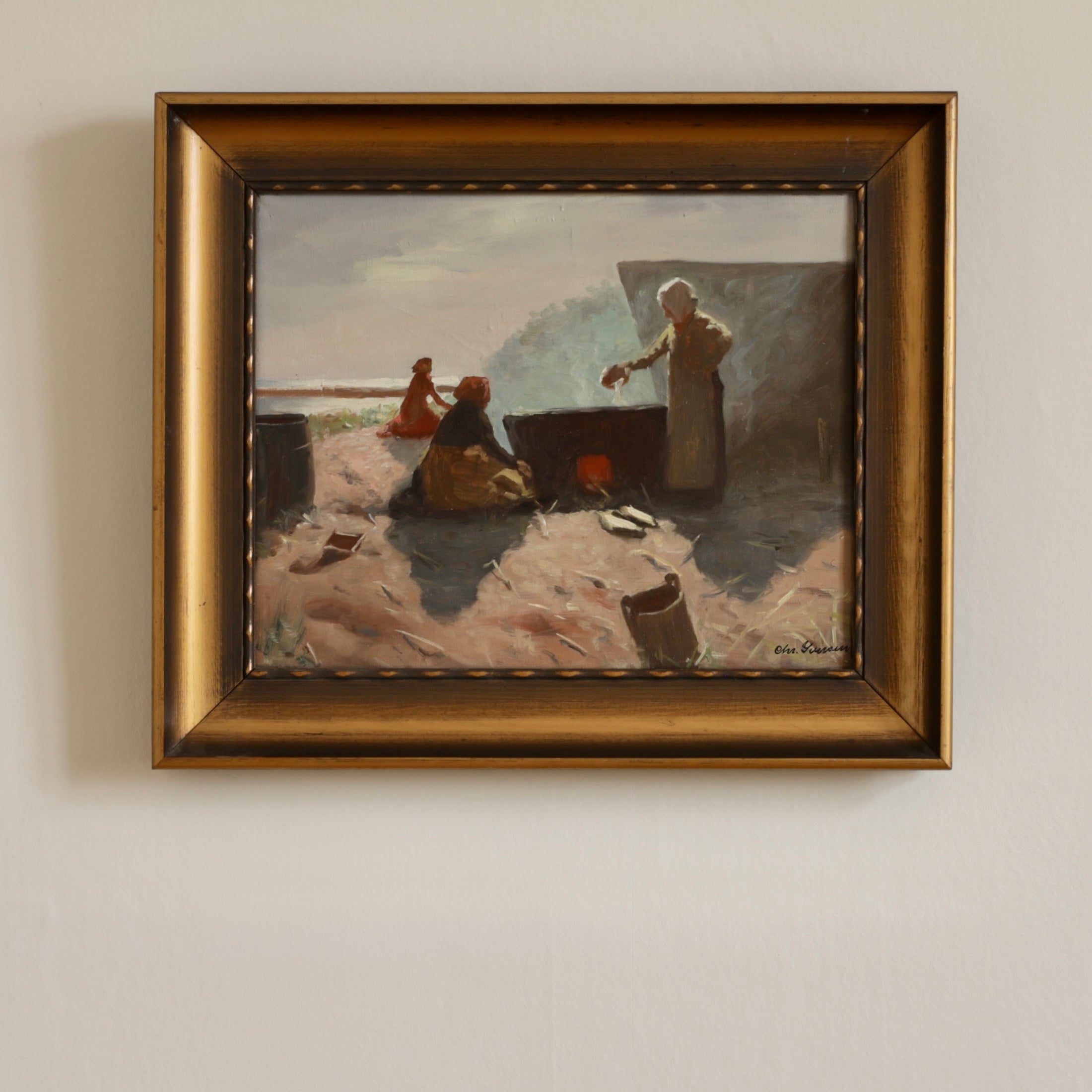 Vintage Mid Century Coastal Oil Painting from Sweden