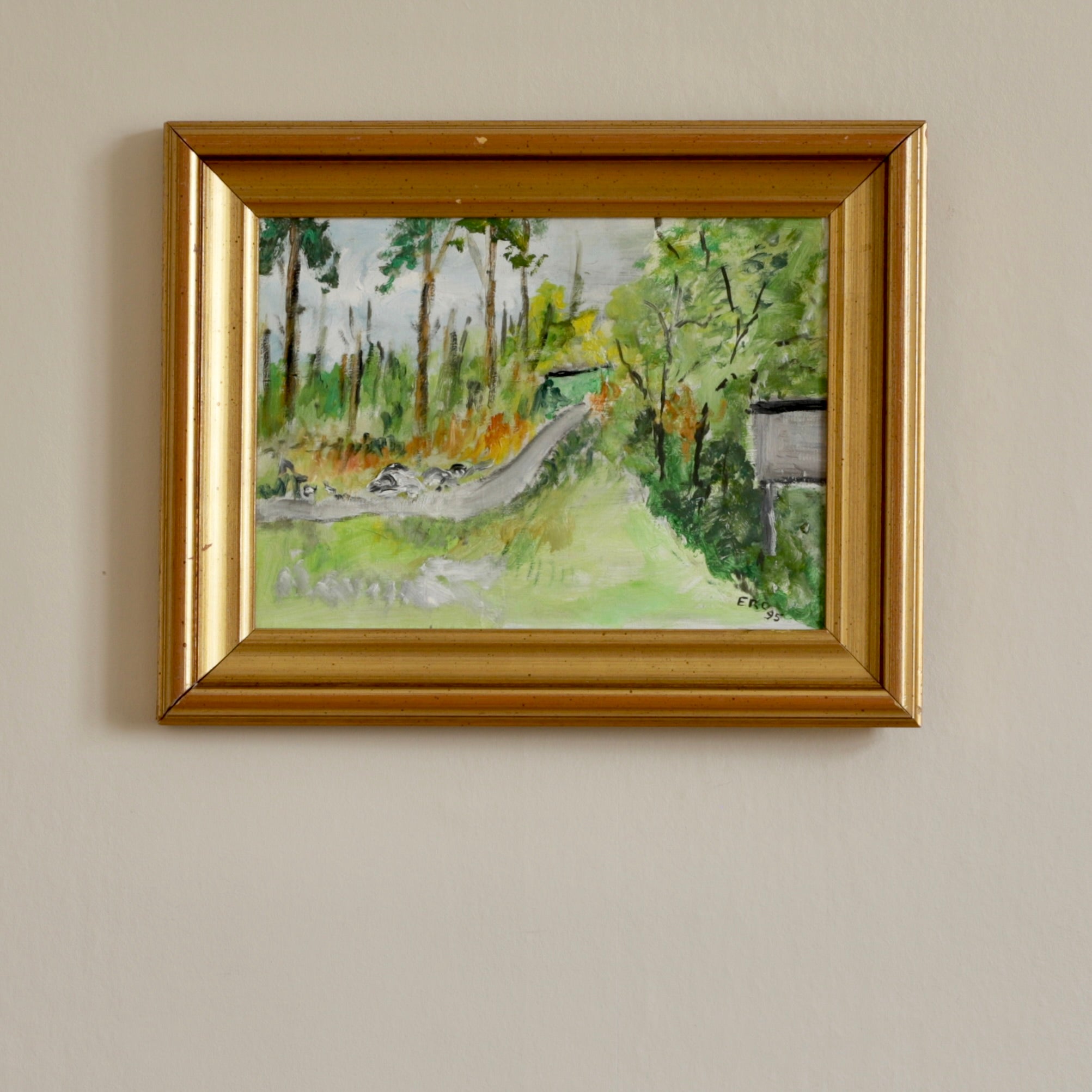 Vintage Art Room Original Landscape Oil Painting from Sweden