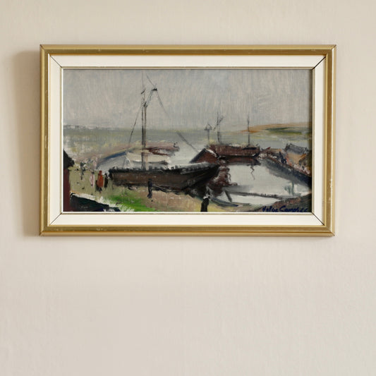 Vintage Mid Century Art Original Oil Painting from Sweden