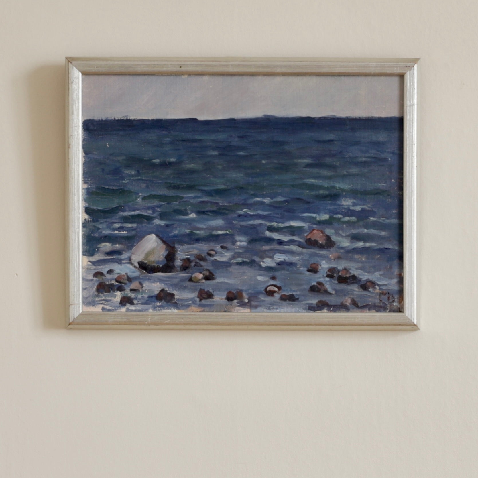 Vintage Art Room Original Mid Century Coastal Oil Painting from Sweden
