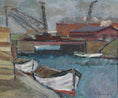 Load image into Gallery viewer, Vintage Seascape Oil Painting Fine Art Original of Boat in Harbor
