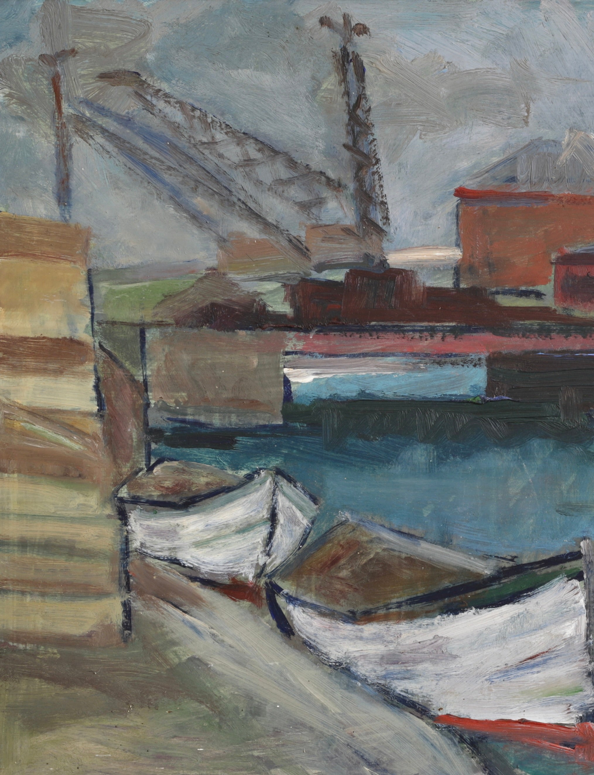 Vintage Seascape Oil Painting Fine Art Original of Boat in Harbor