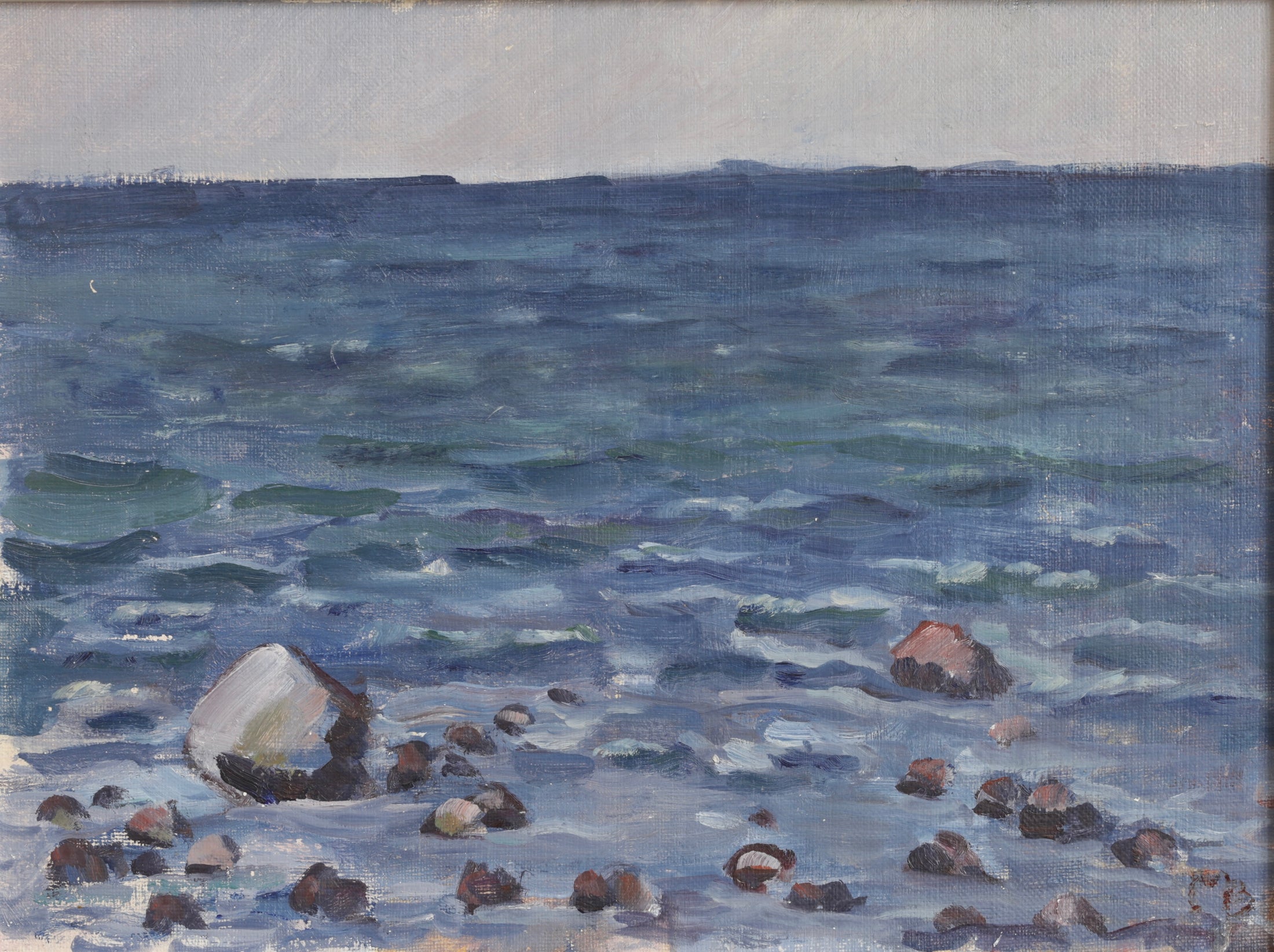 Vintage Art Room Original Mid Century Coastal Oil Painting from Sweden