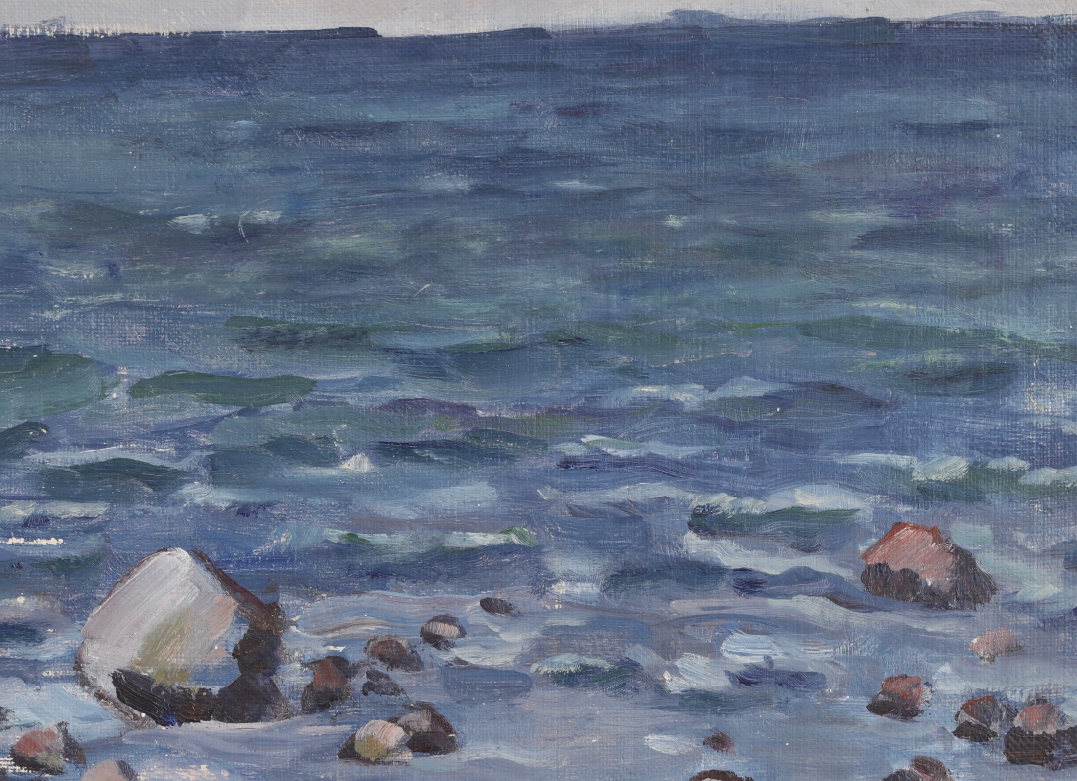 Vintage Art Room Original Mid Century Coastal Oil Painting from Sweden