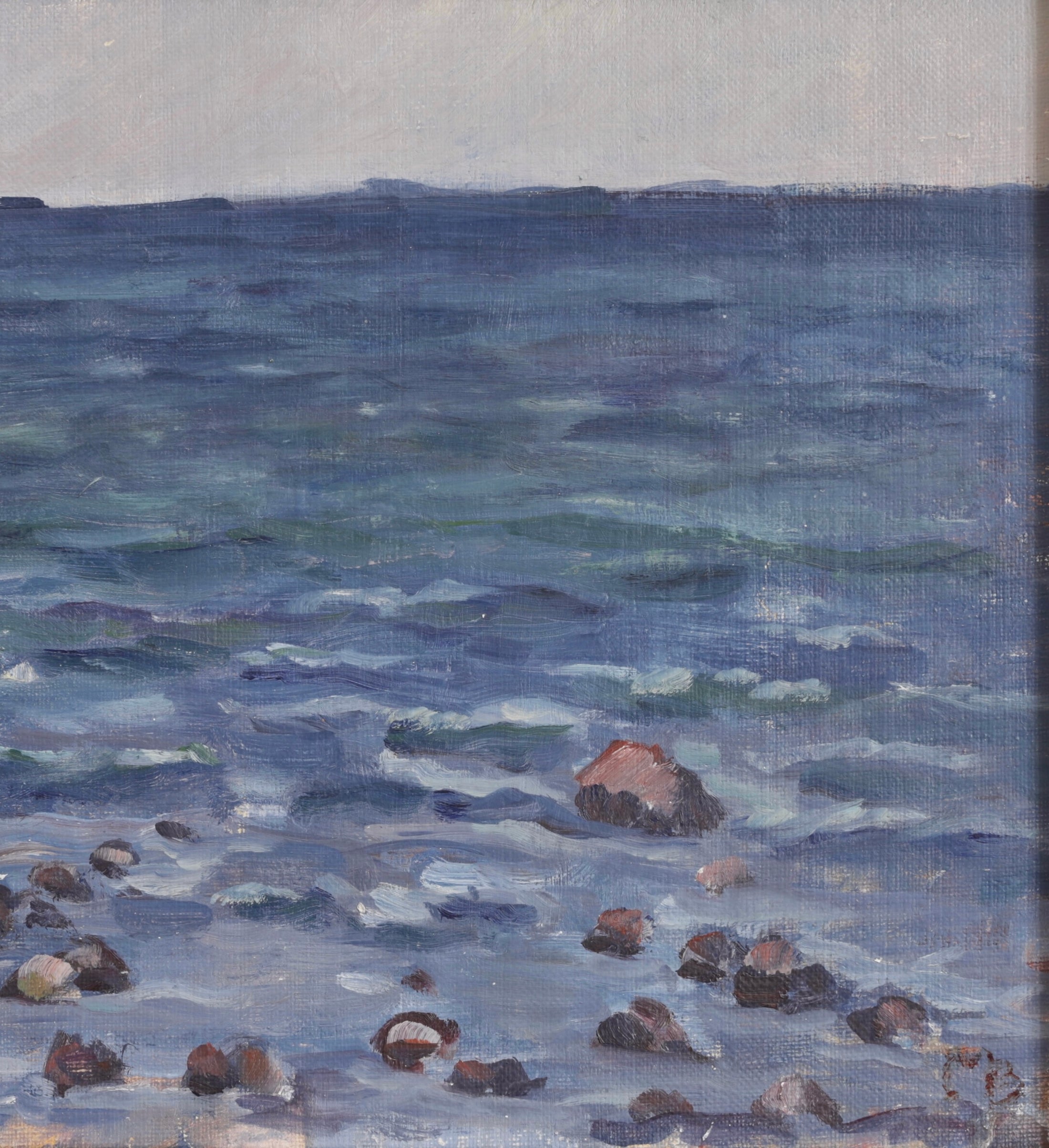 Vintage Art Room Original Mid Century Coastal Oil Painting from Sweden