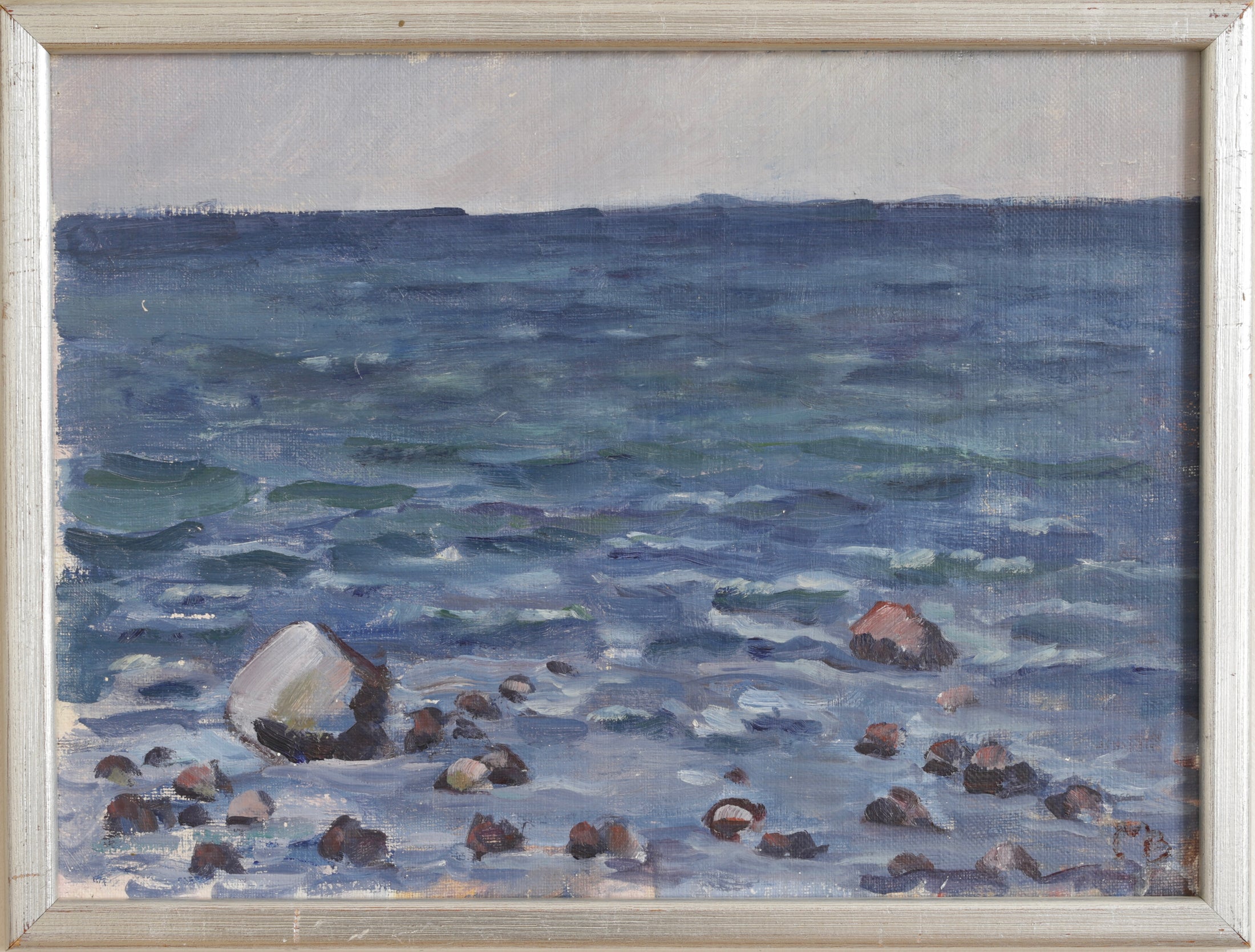 Vintage Art Room Original Mid Century Coastal Oil Painting from Sweden