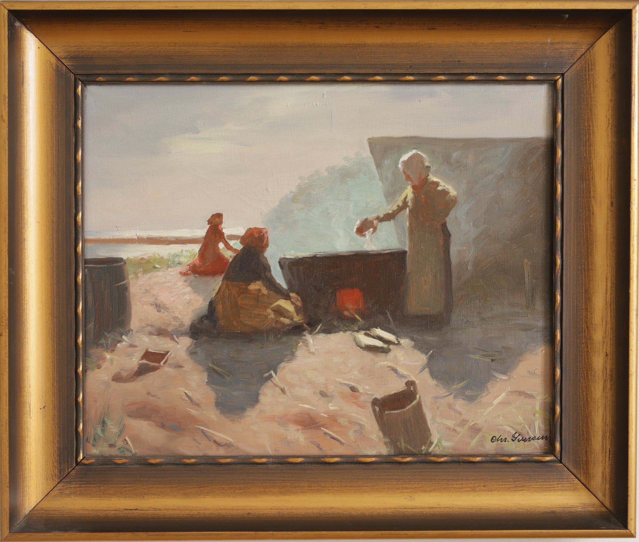Vintage Mid Century Coastal Oil Painting from Sweden