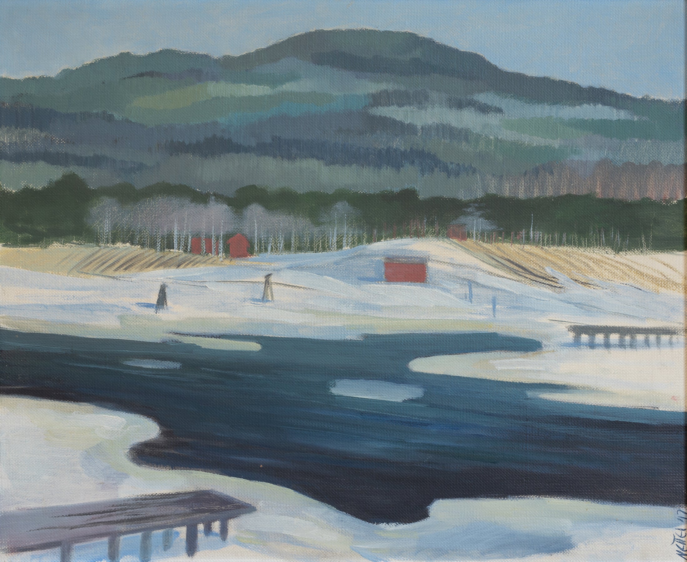 Mid Century Vintage Original Winterscape Oil Painting from Sweden