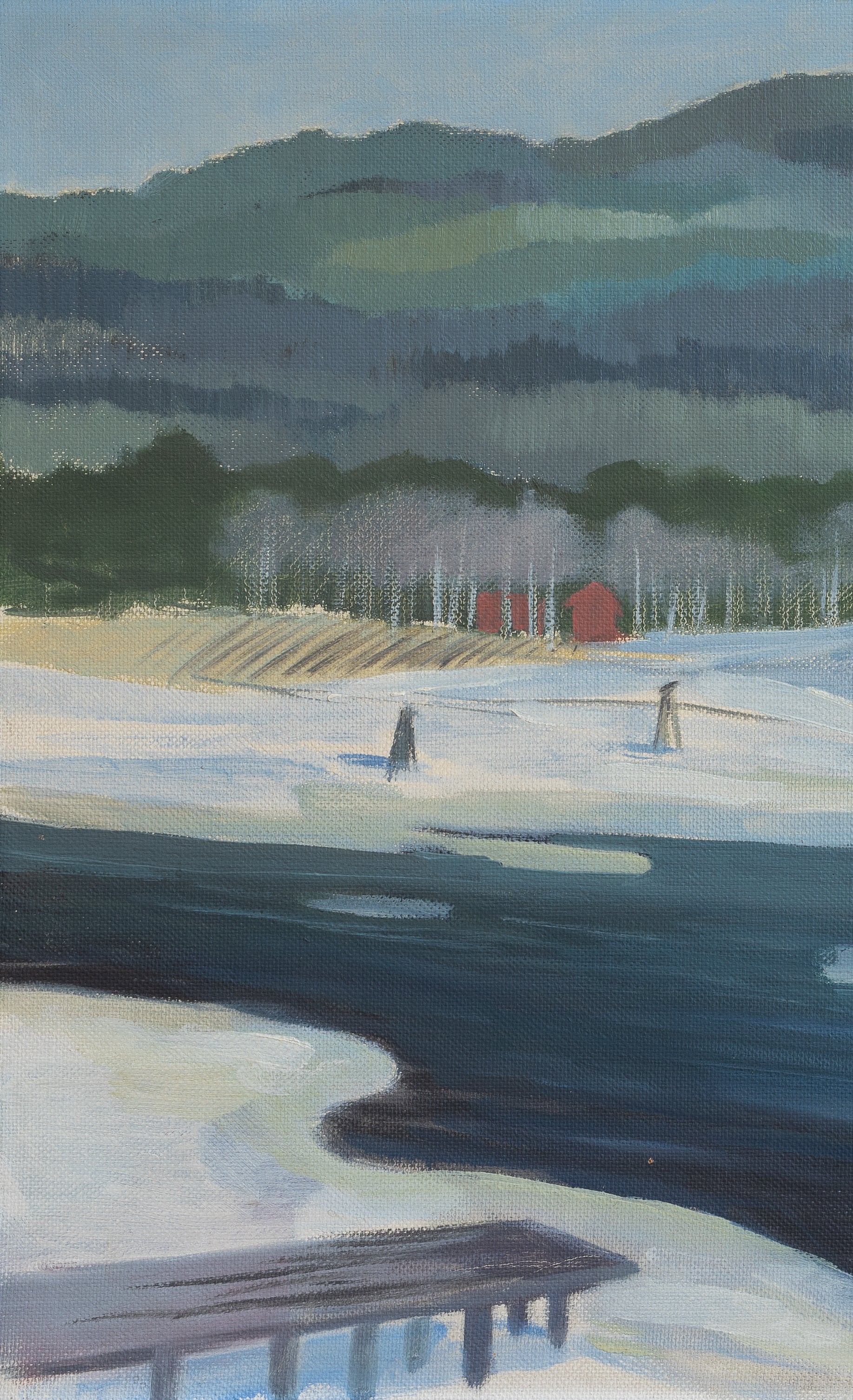Mid Century Vintage Original Winterscape Oil Painting from Sweden