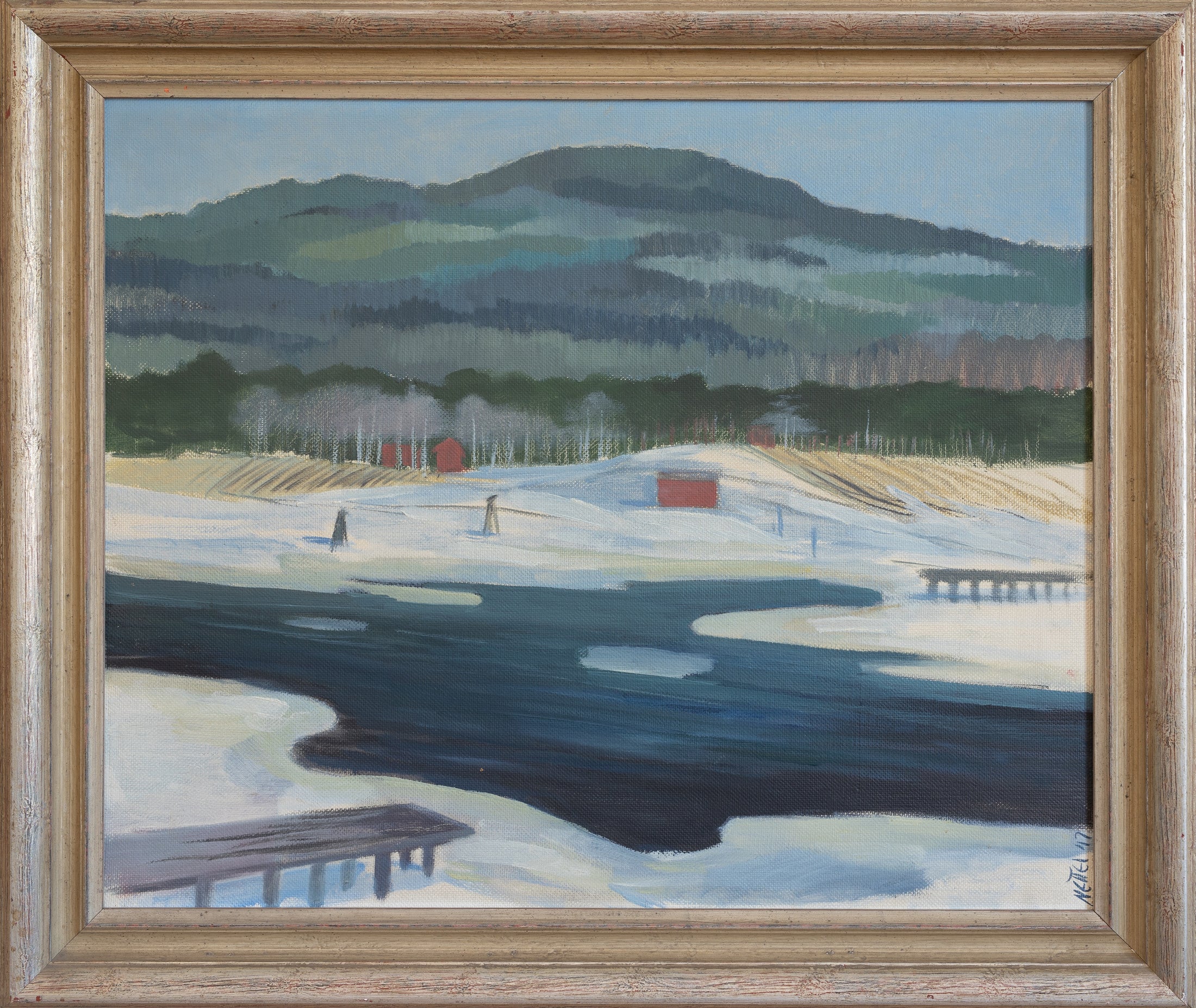 Mid Century Vintage Original Winterscape Oil Painting from Sweden