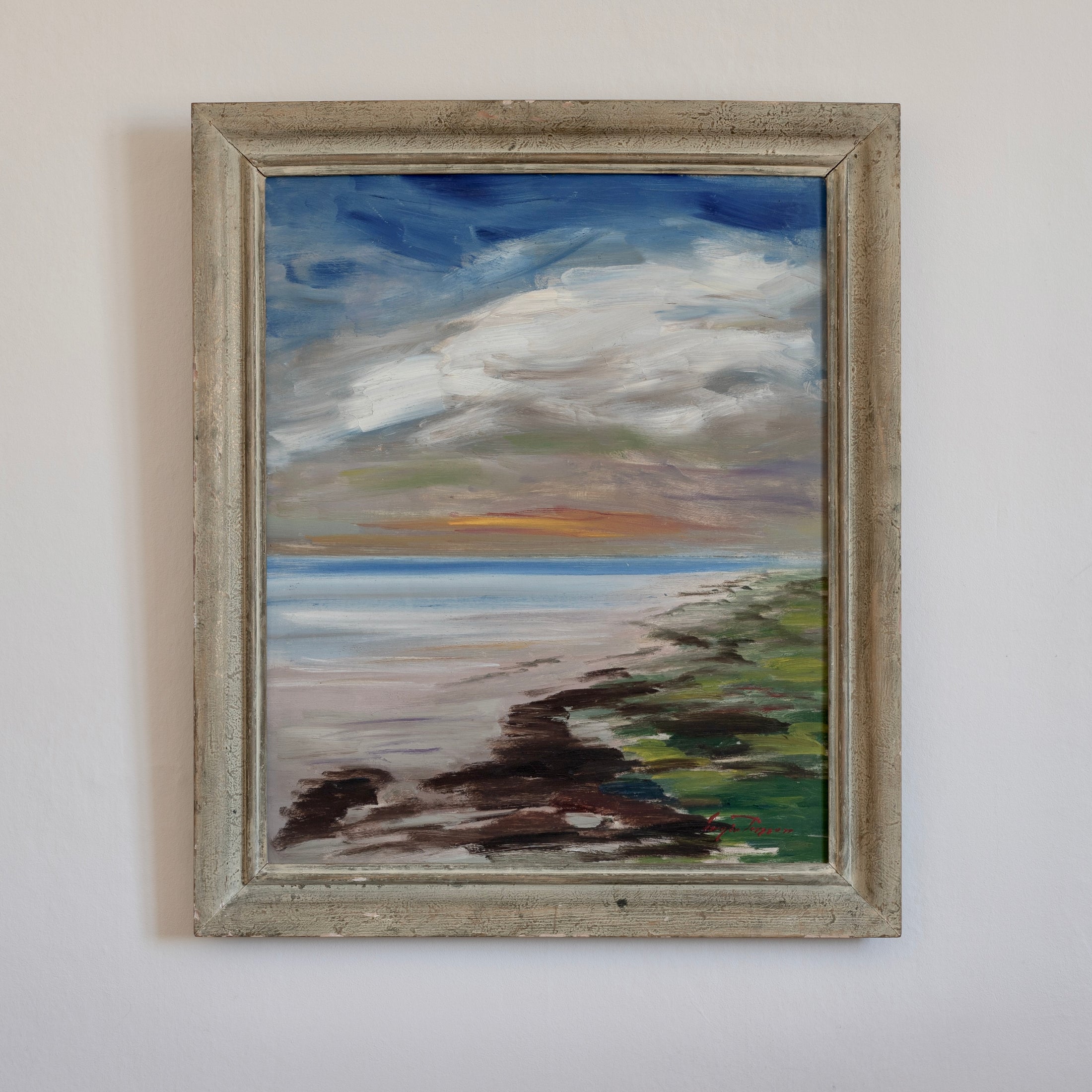 Vintage Art Sweden Original Coastal Oil Painting