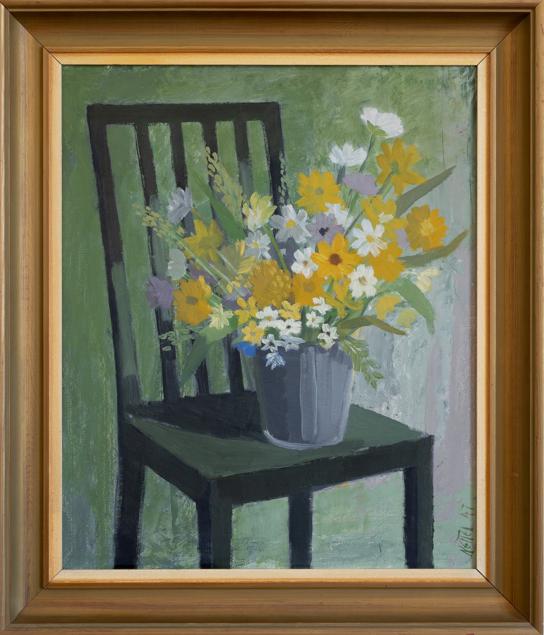 Large 1940's Original Vintage Art Floral Oil Painting from Europe