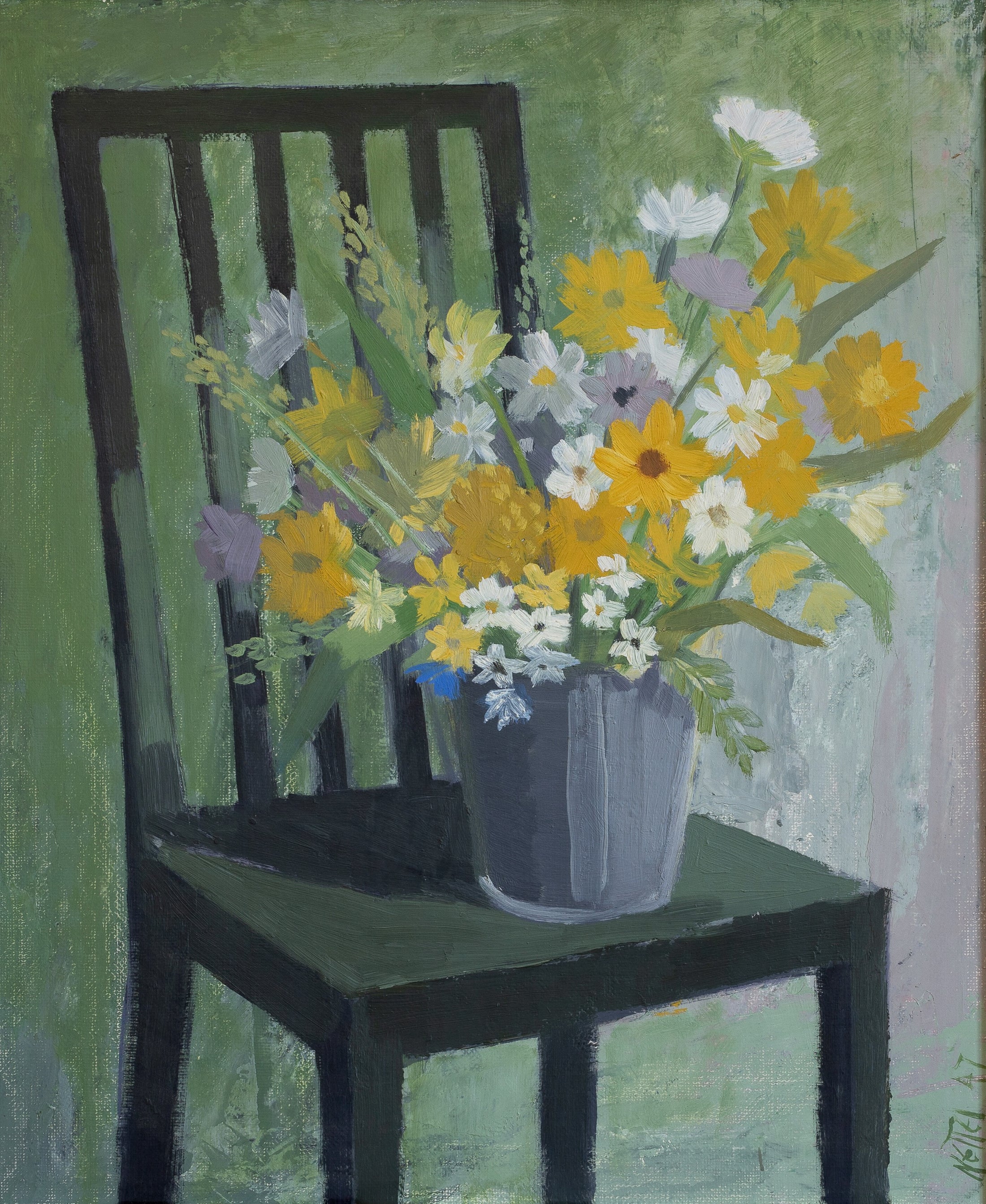 Large 1940's Original Vintage Art Floral Oil Painting from Europe