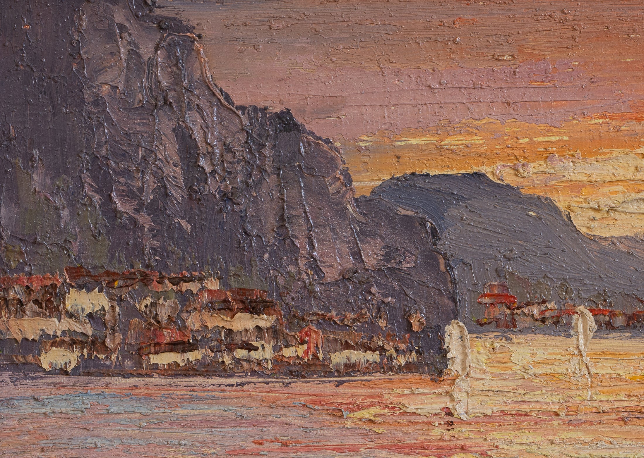 Vintage Art Room Mid Century Harbor Oil Painting from Sweden